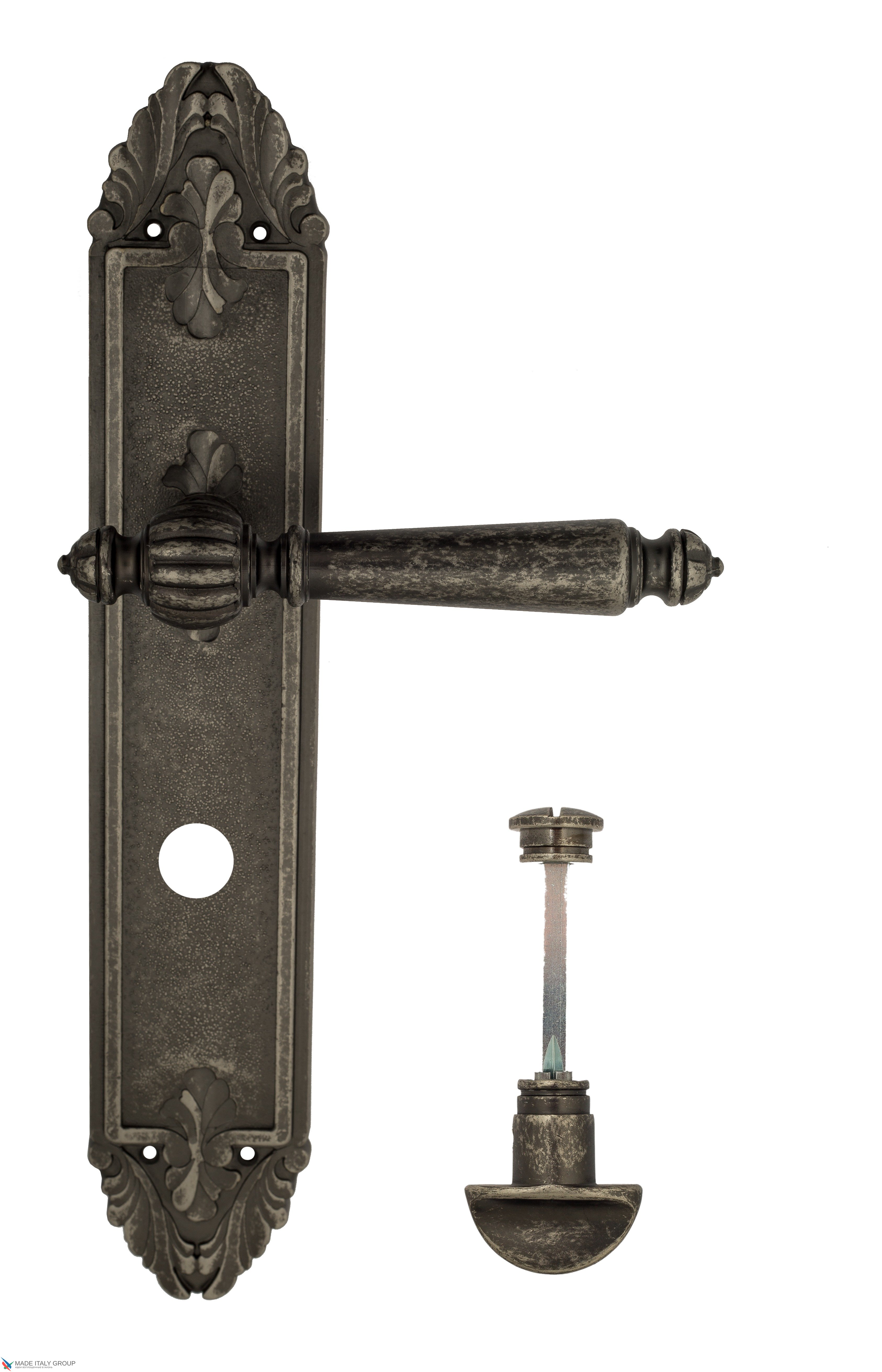 Дверная ручка Venezia "PELLESTRINA" WC-2 на планке PL90 античное серебро