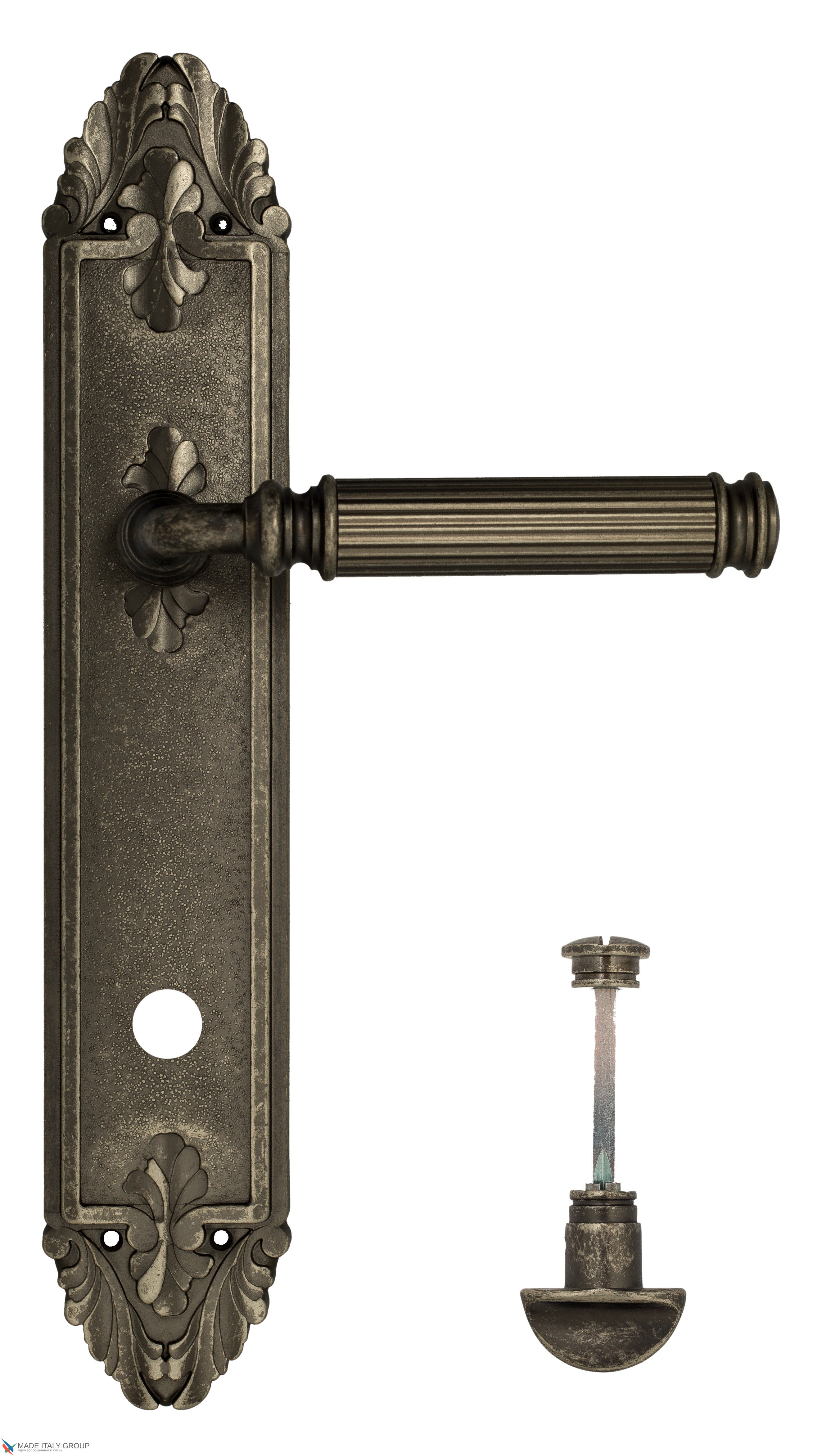 Дверная ручка Venezia "MOSCA" WC-2 на планке PL90 античное серебро
