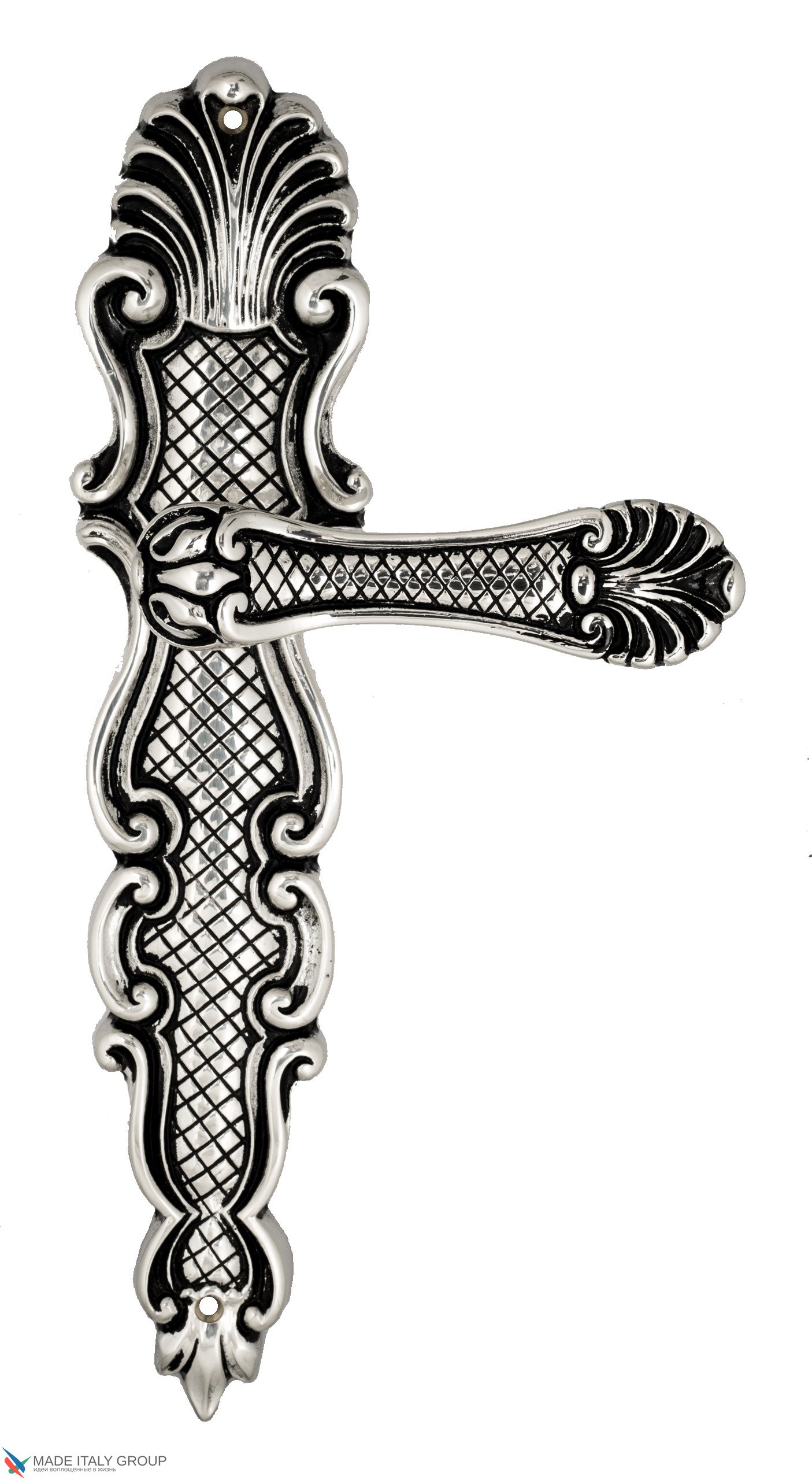 Дверная ручка Venezia "FENICE" на планке PL92 натуральное серебро + черный