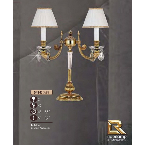 Интерьерная настольная лампа Riperlamp 049R/2 AB SWAROVSKI, CREAM SHADE