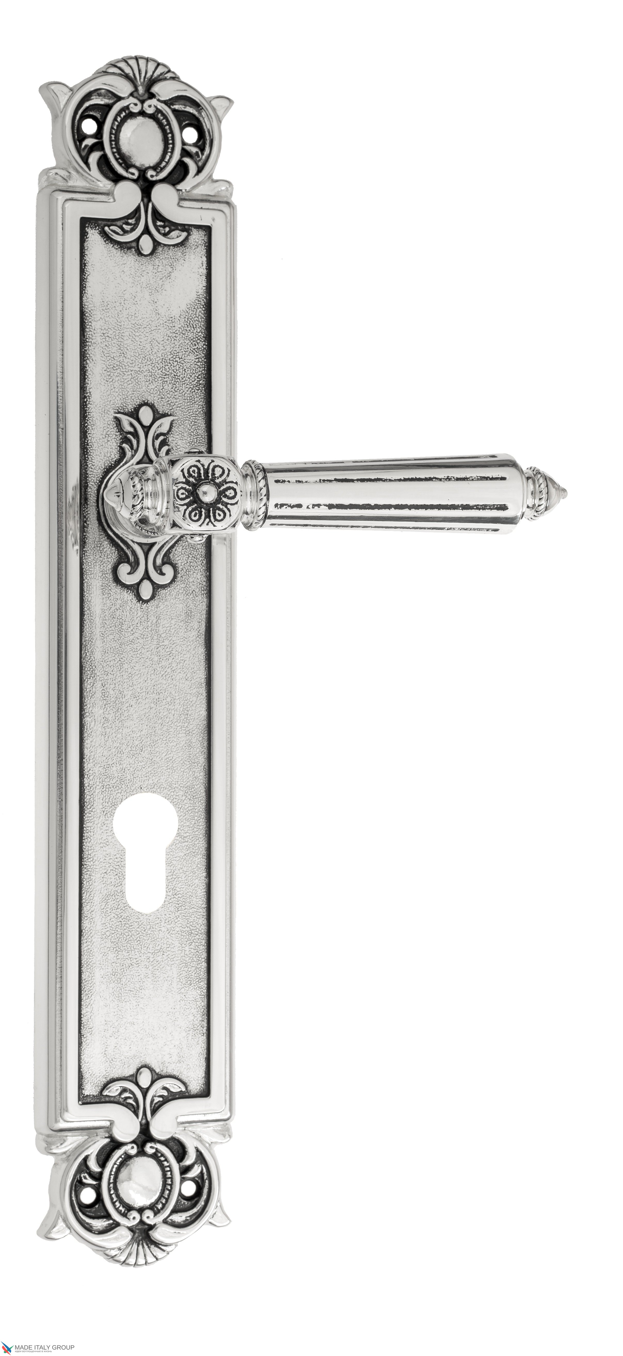 Дверная ручка Venezia "CASTELLO" CYL на планке PL97 натуральное серебро + черный