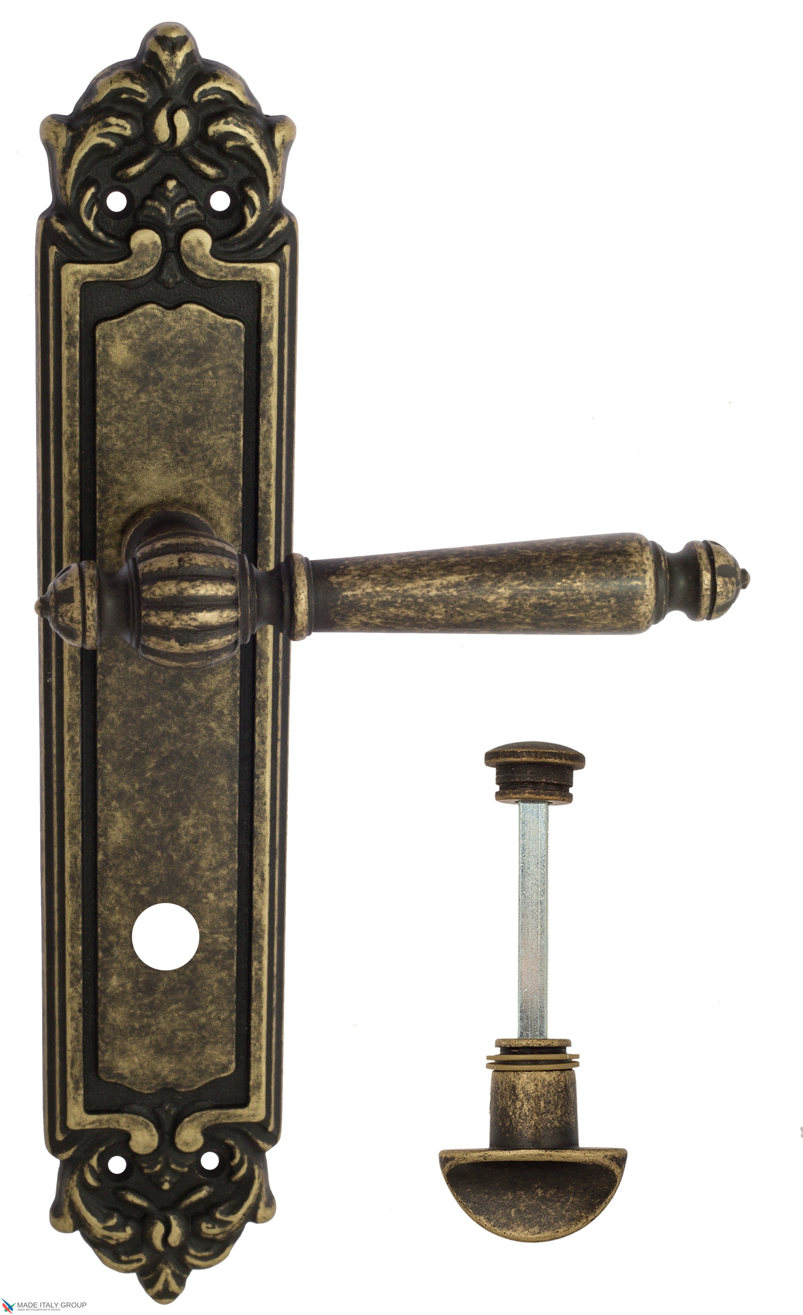 Дверная ручка Venezia "PELLESTRINA" WC-2 на планке PL96 античная бронза