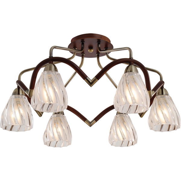 Люстра потолочная N-Light 407-06-53ABW antique brass + walnut