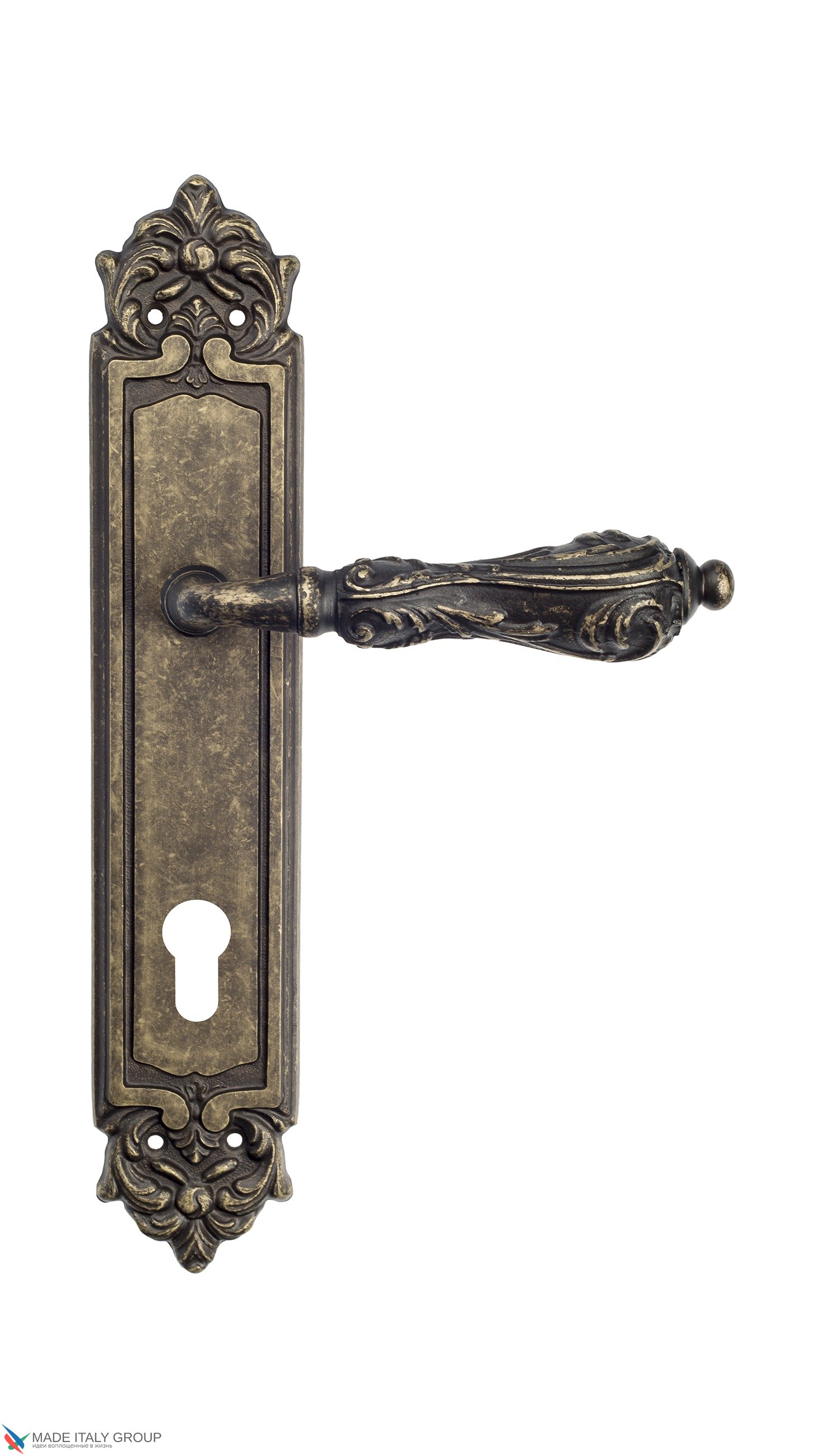 Дверная ручка Venezia "MONTE CRISTO" CYL на планке PL96 античная бронза