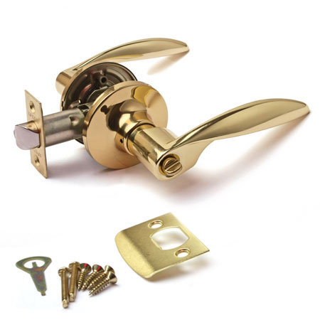 Ручка защелка (кноб) дверная нажимная Apecs 8020-03-G с фиксатором золото