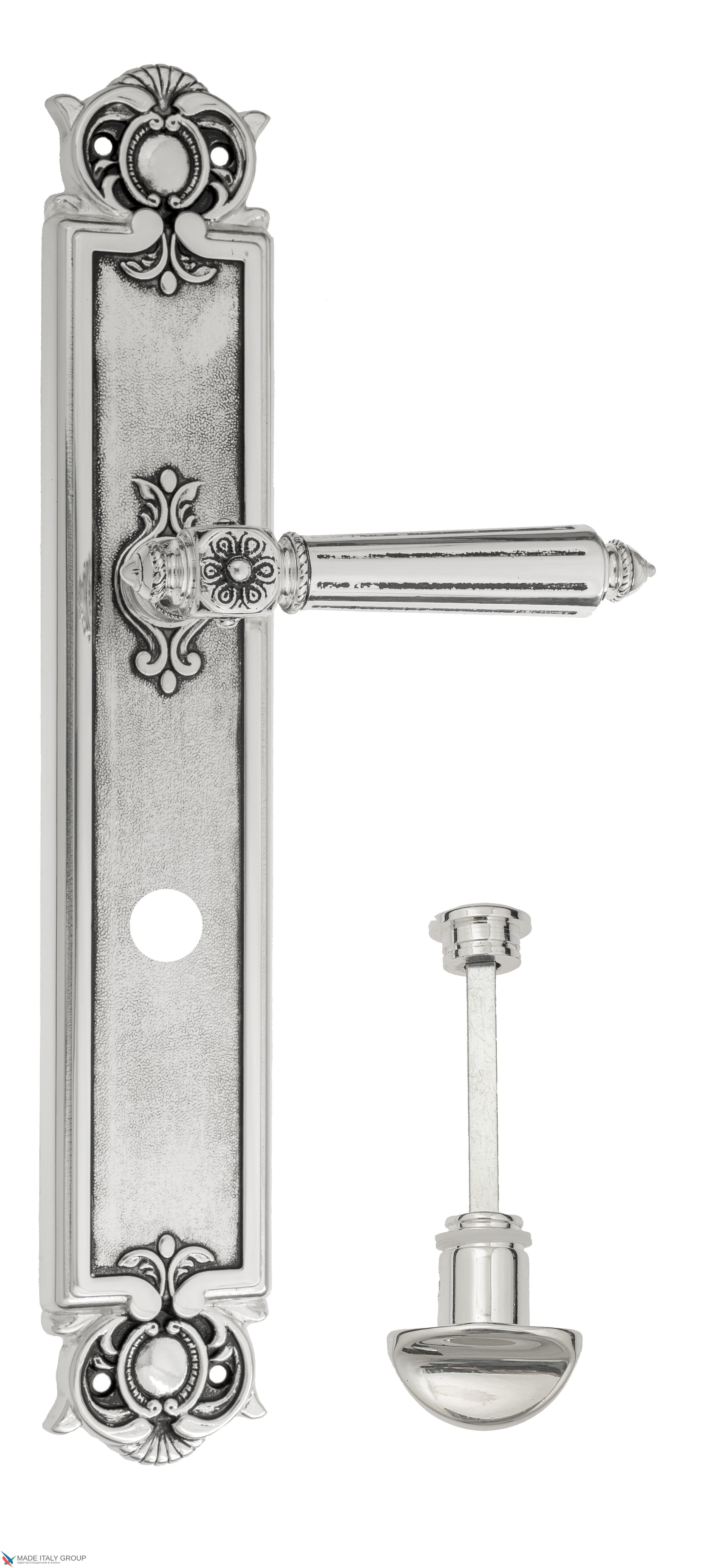 Дверная ручка Venezia "CASTELLO" WC-2 на планке PL97 натуральное серебро + черный
