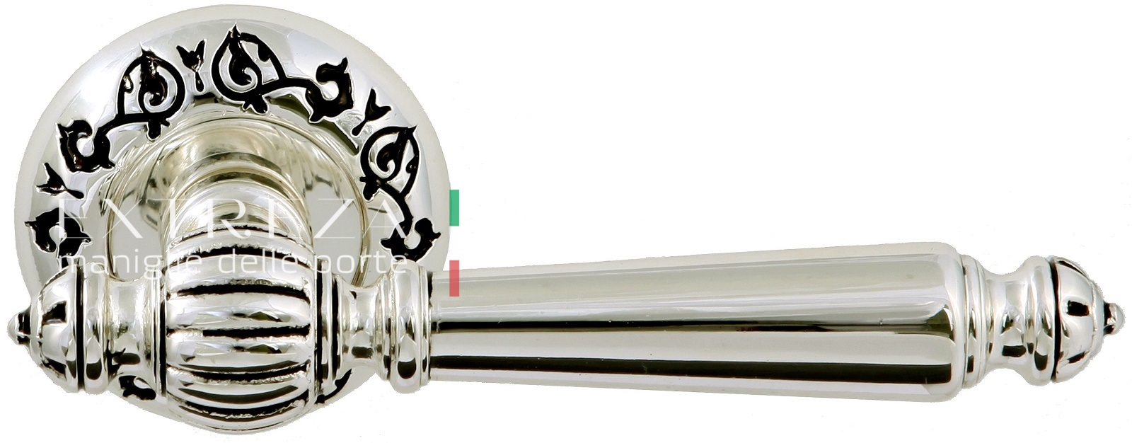 Ручка дверная Extreza DANIEL (Даниел) 308 розета R04 натуральное полированное серебро + черный F24