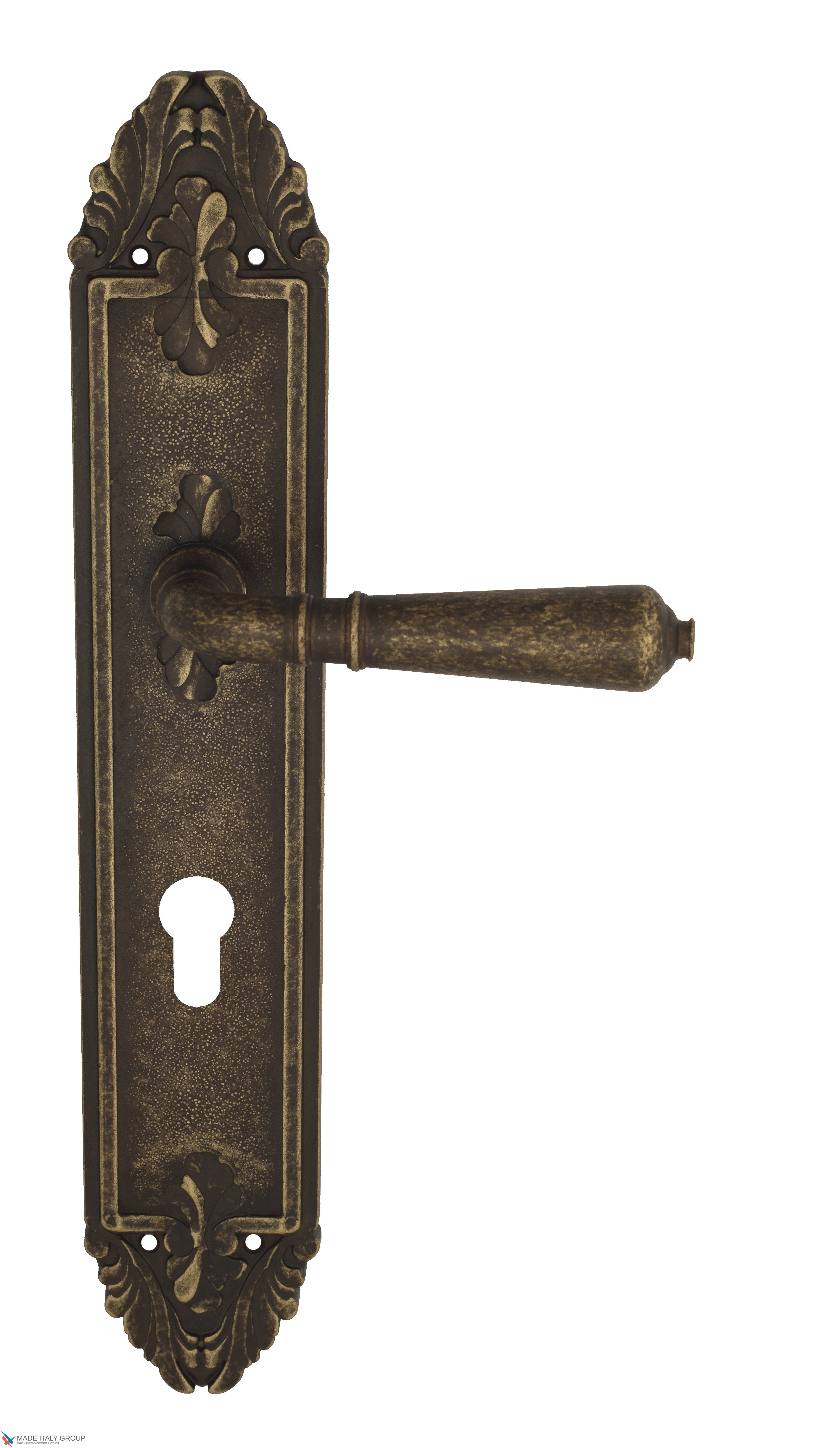 Дверная ручка Venezia "VIGNOLE" CYL на планке PL90 античная бронза