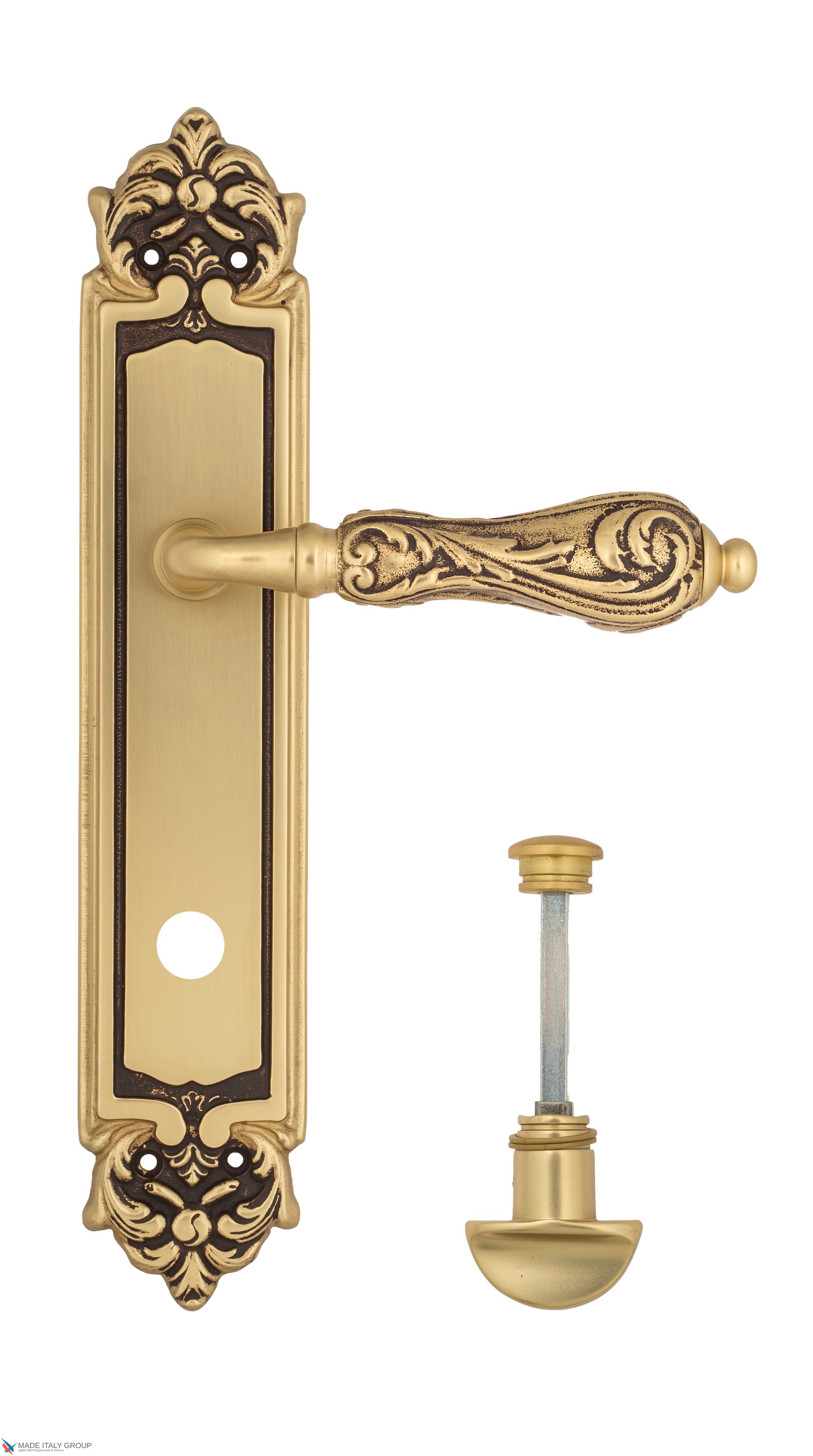 Дверная ручка Venezia "MONTE CRISTO" WC-2 на планке PL96 французское золото + коричневый