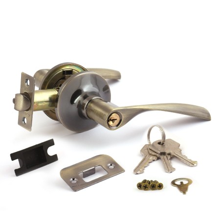 Ручка защелка (кноб) дверная нажимная Avers 8023-01-AB ключ/фиксатор бронза