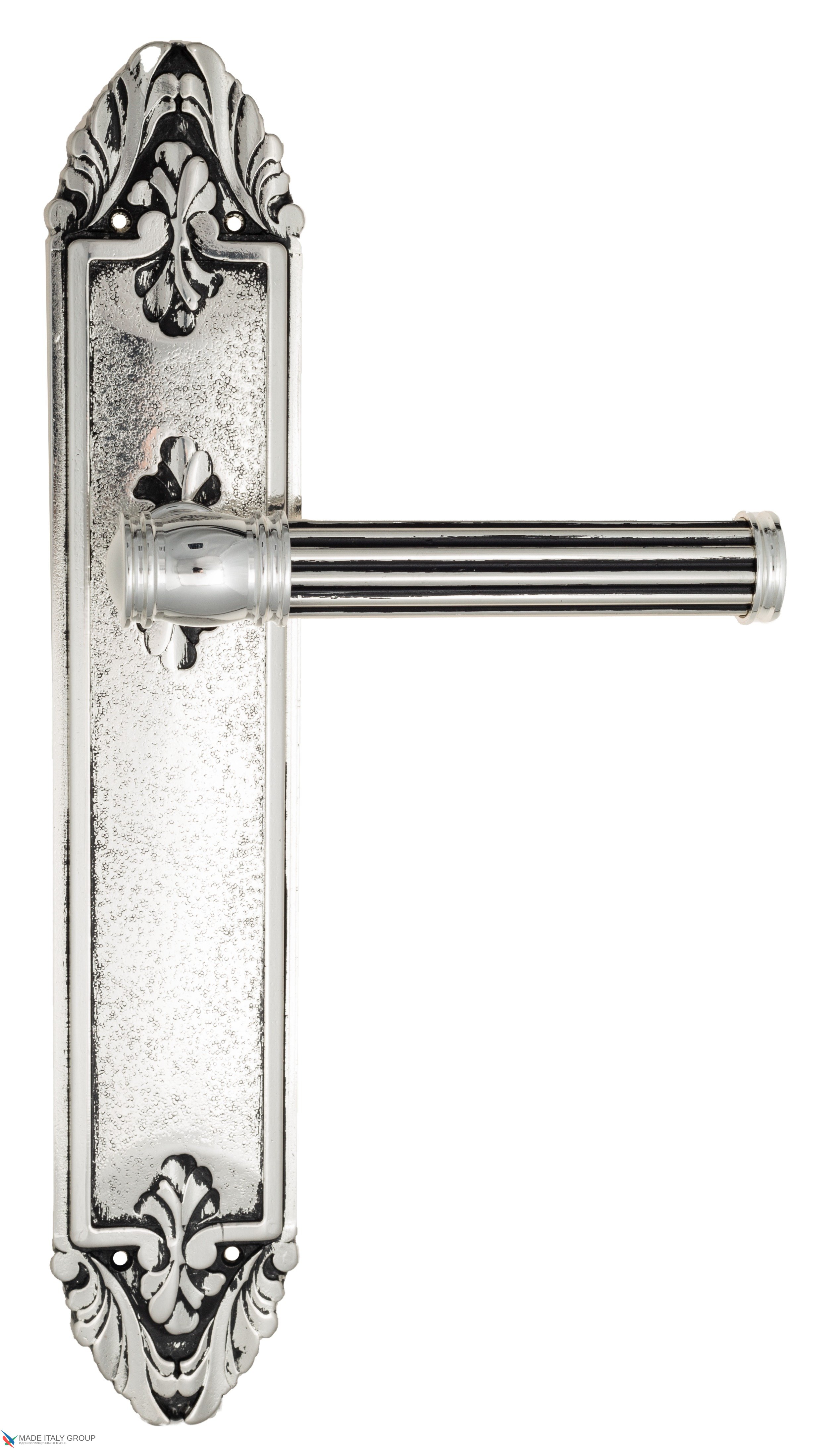 Дверная ручка Venezia "IMPERO" на планке PL90 натуральное серебро + черный
