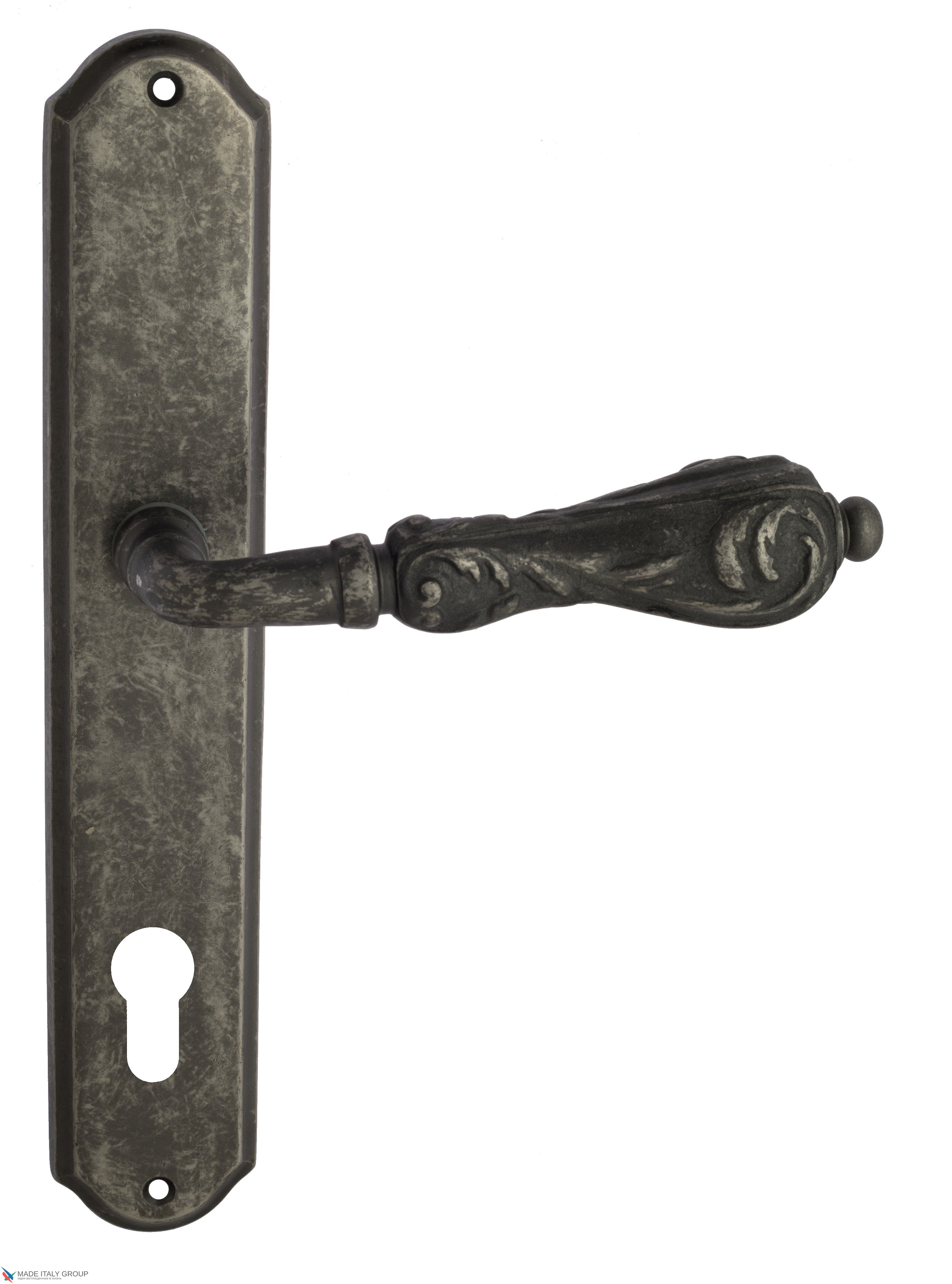Дверная ручка Venezia "MONTE CRISTO" CYL на планке PL02 античное серебро