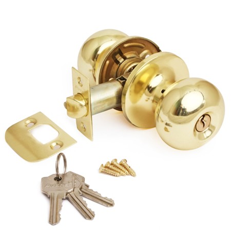 Ручка защелка (кноб) дверная круглая Avers 6082-01-G ключ/фиксатор золото