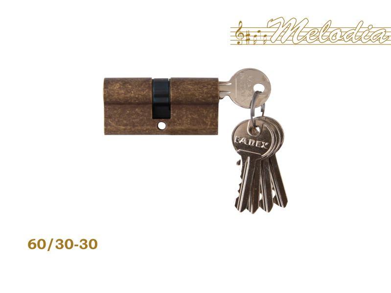 Цилиндр для замка Melodia 60mm (25+10+25) Античная бронза ключ/ключ