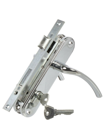 Замок Omega (Омега) врезной цилиндровый с защёлкой в комплекте с ручкой ЗВ4-70.27 (хром), 4 кл.