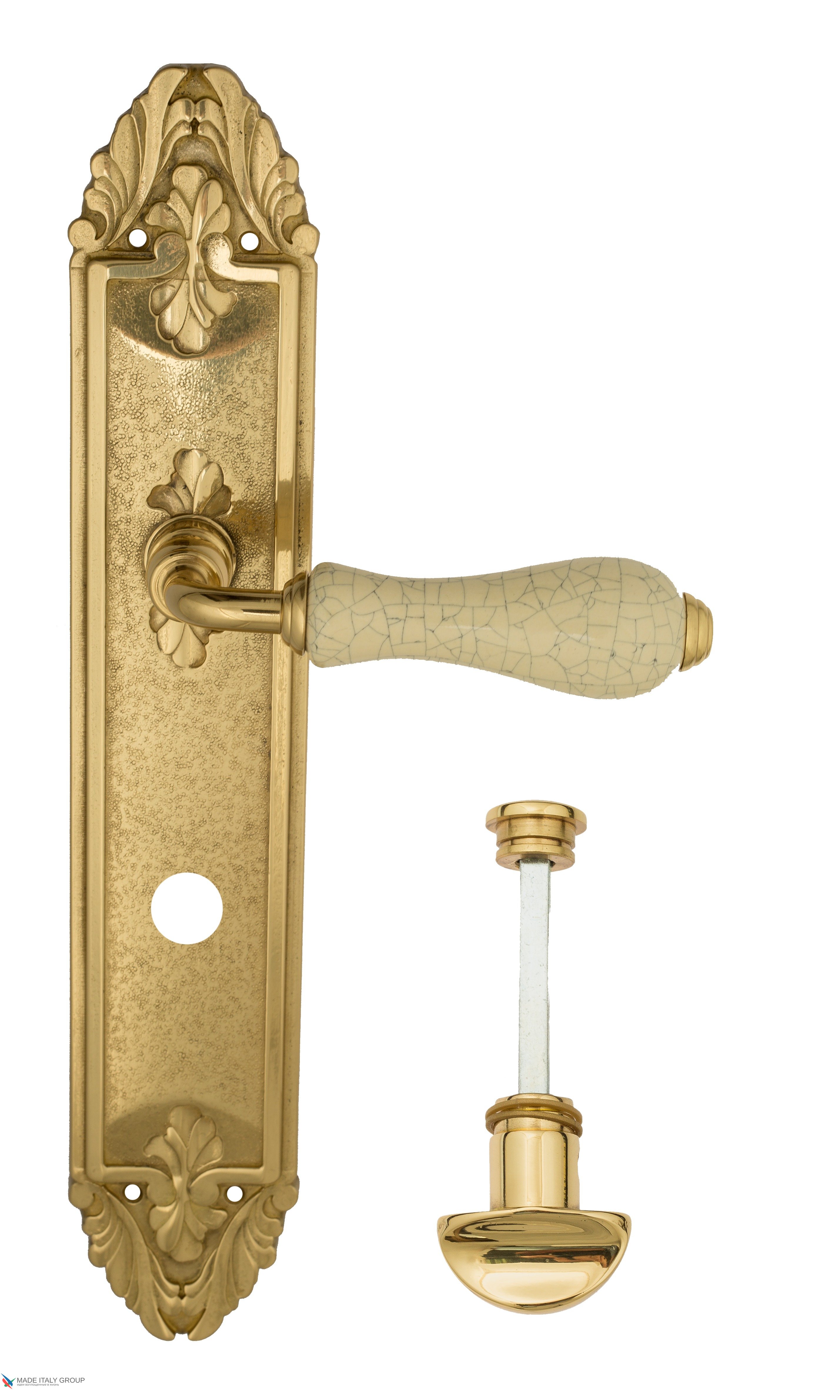 Дверная ручка Venezia "COLOSSEO" белая керамика паутинка WC-2 на планке PL90 полированная латунь