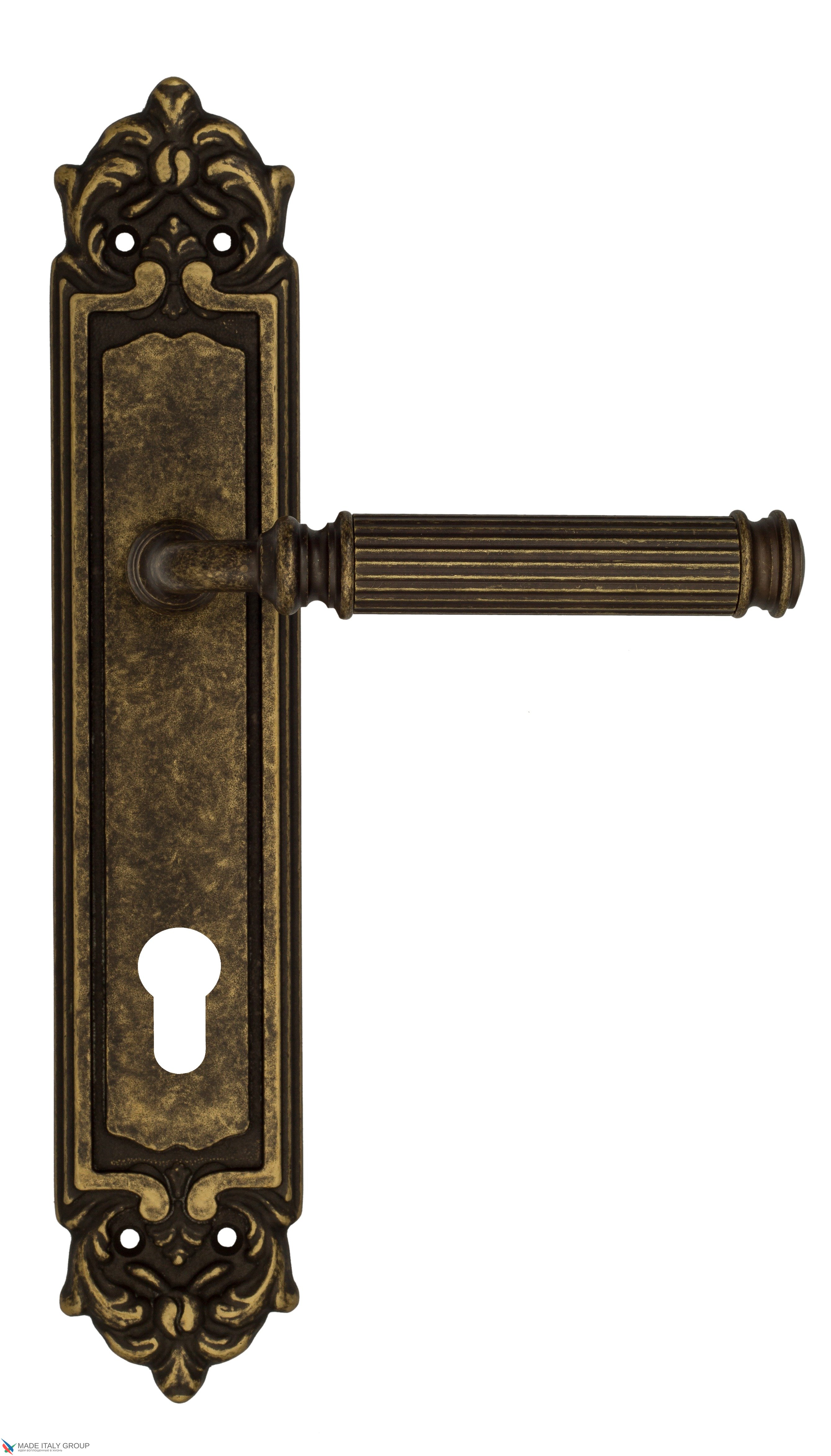 Дверная ручка Venezia "MOSCA" CYL на планке PL96 античная бронза