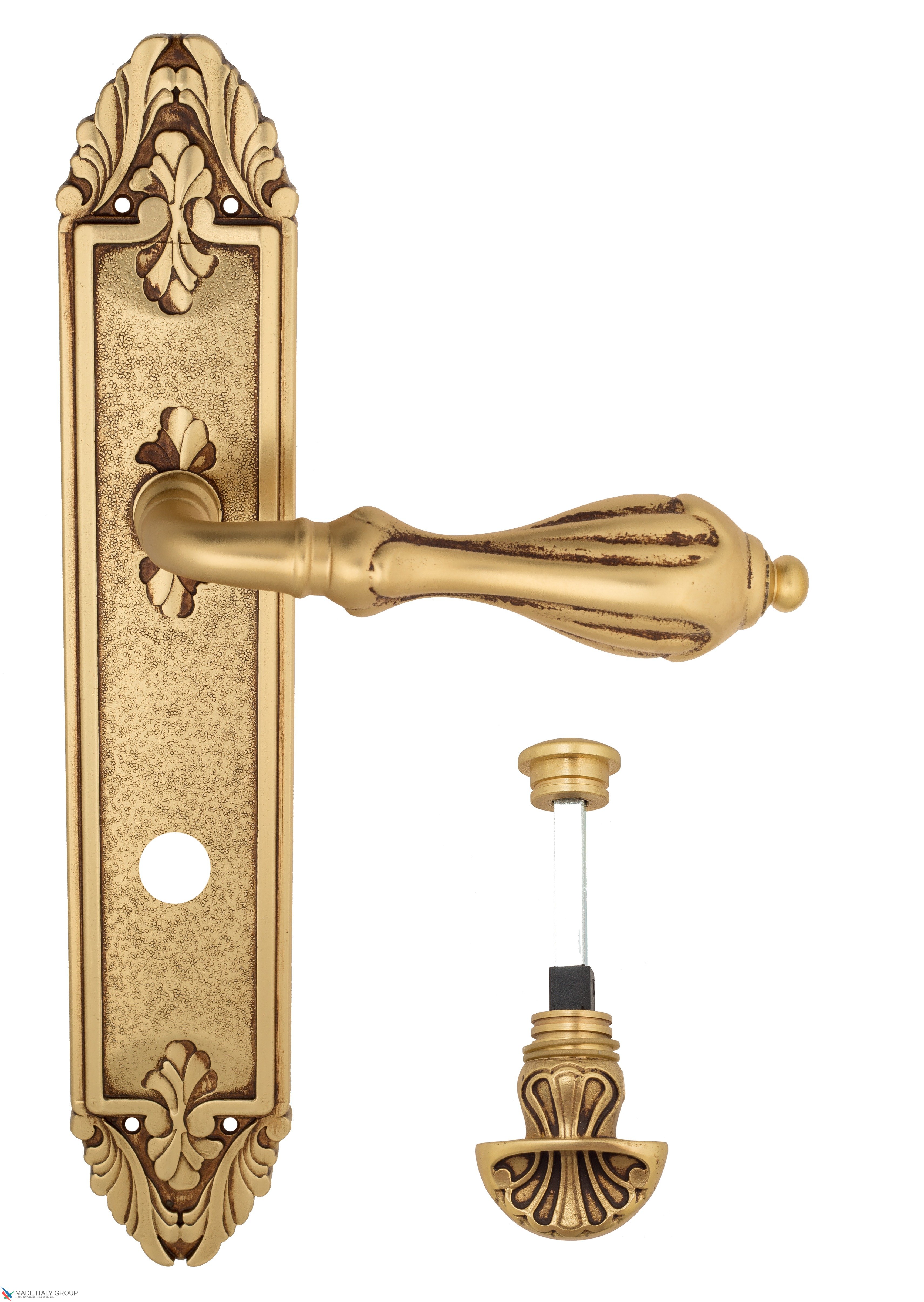 Дверная ручка Venezia "ANAFESTO" WC-4 на планке PL90 французское золото + коричневый