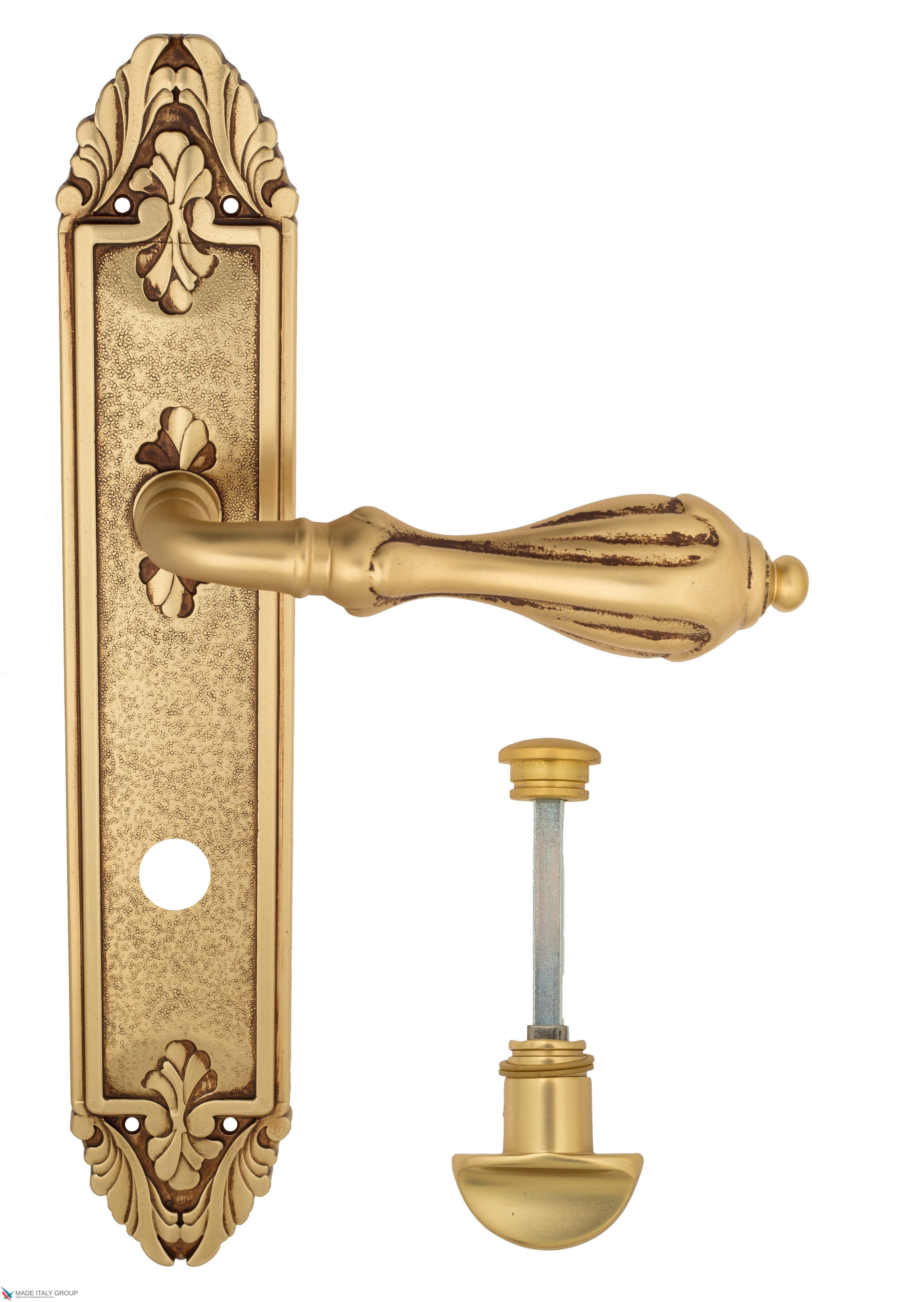 Дверная ручка Venezia "ANAFESTO" WC-2 на планке PL90 французское золото + коричневый