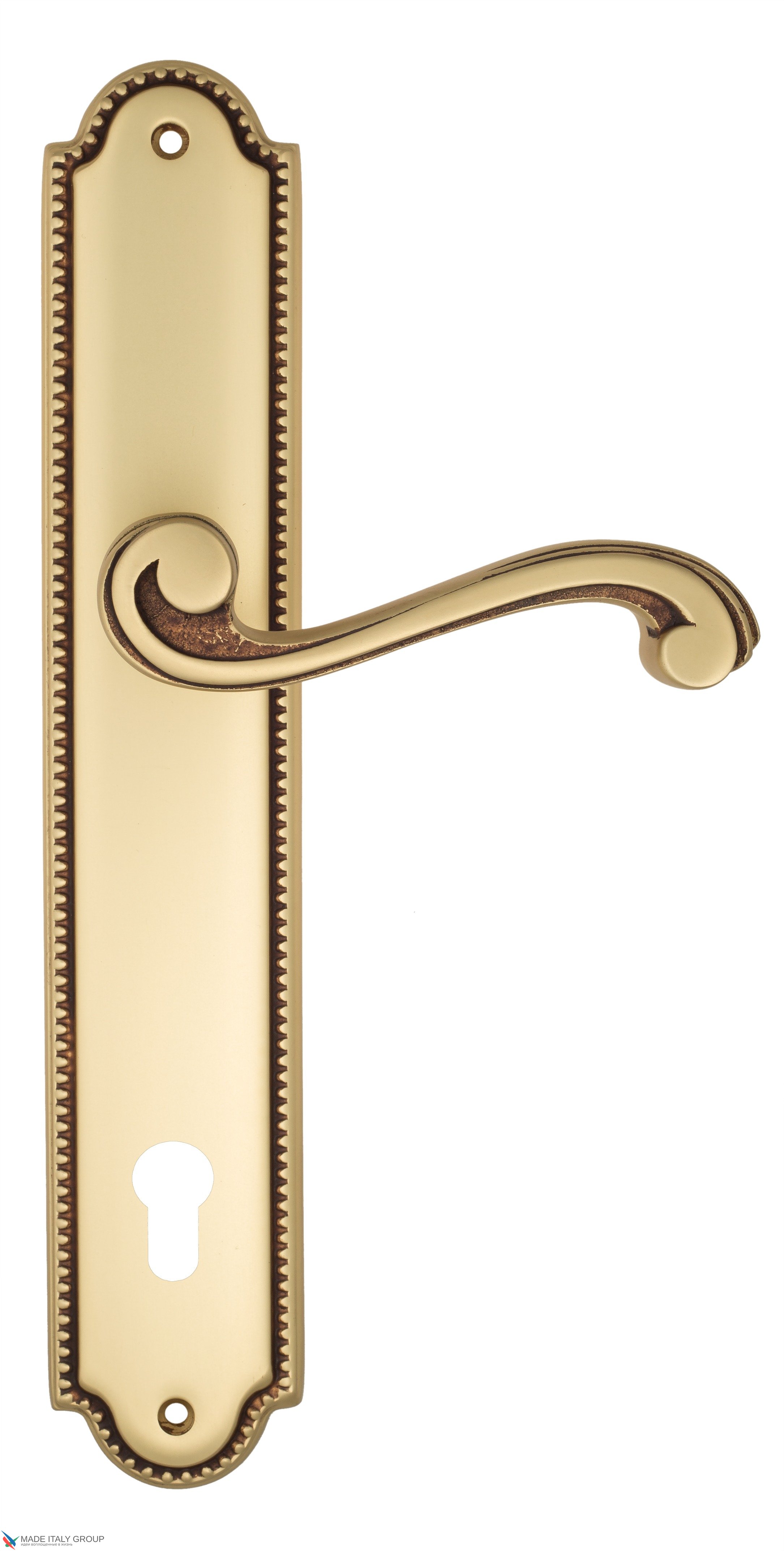 Дверная ручка Venezia "VIVALDI" CYL на планке PL98 французское золото + коричневый