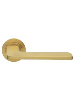 Ручка дверная Morelli Luxury ROCK R1 OSA раздельная на круглой розетке, цвет матовое золото, латунь