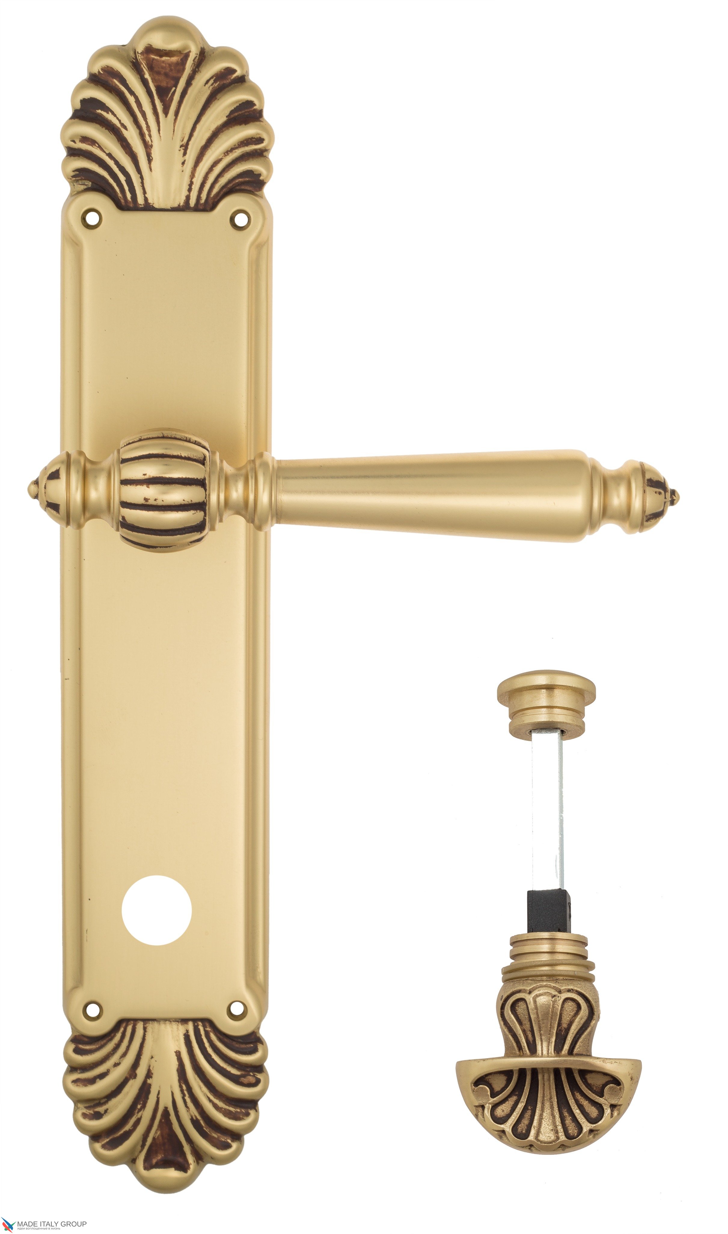 Дверная ручка Venezia "PELLESTRINA" WC-4 на планке PL87 французское золото + коричневый