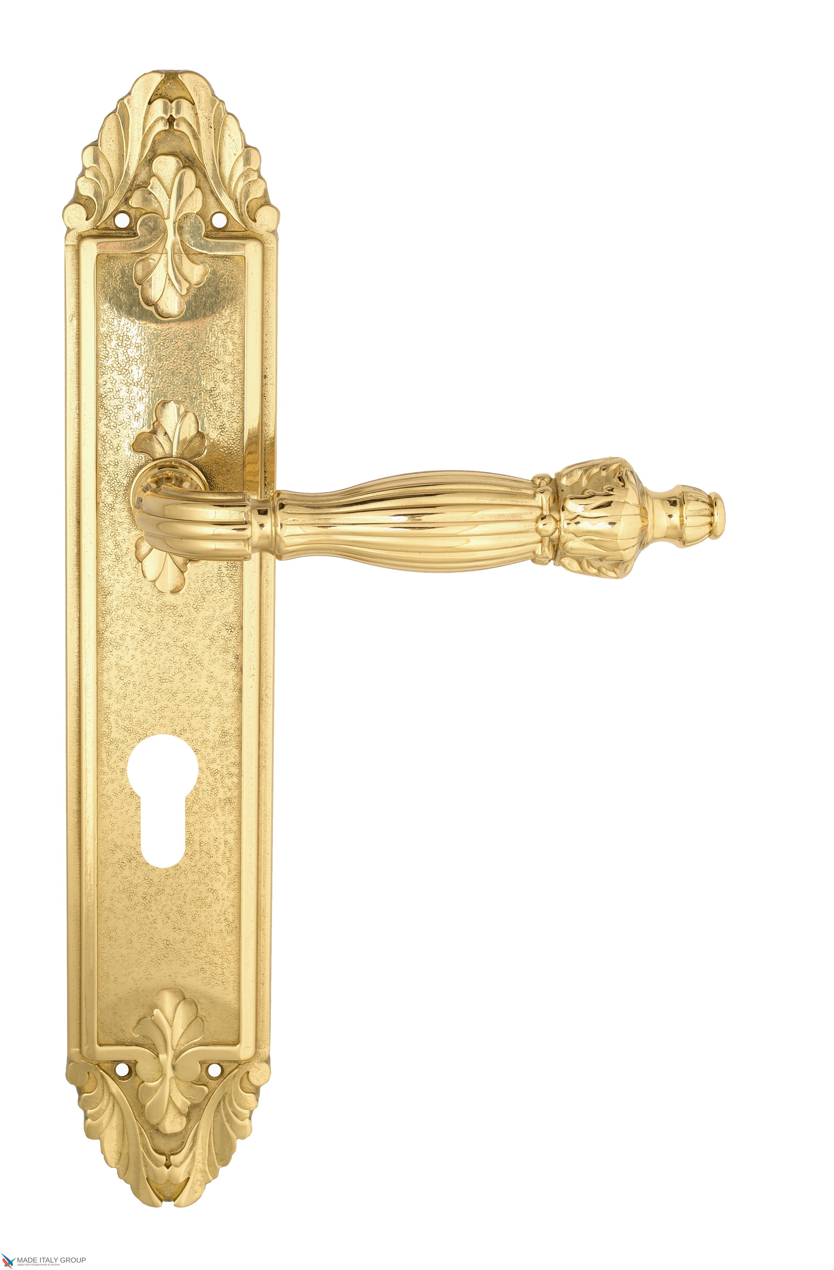 Дверная ручка Venezia "OLIMPO" CYL на планке PL90 полированная латунь