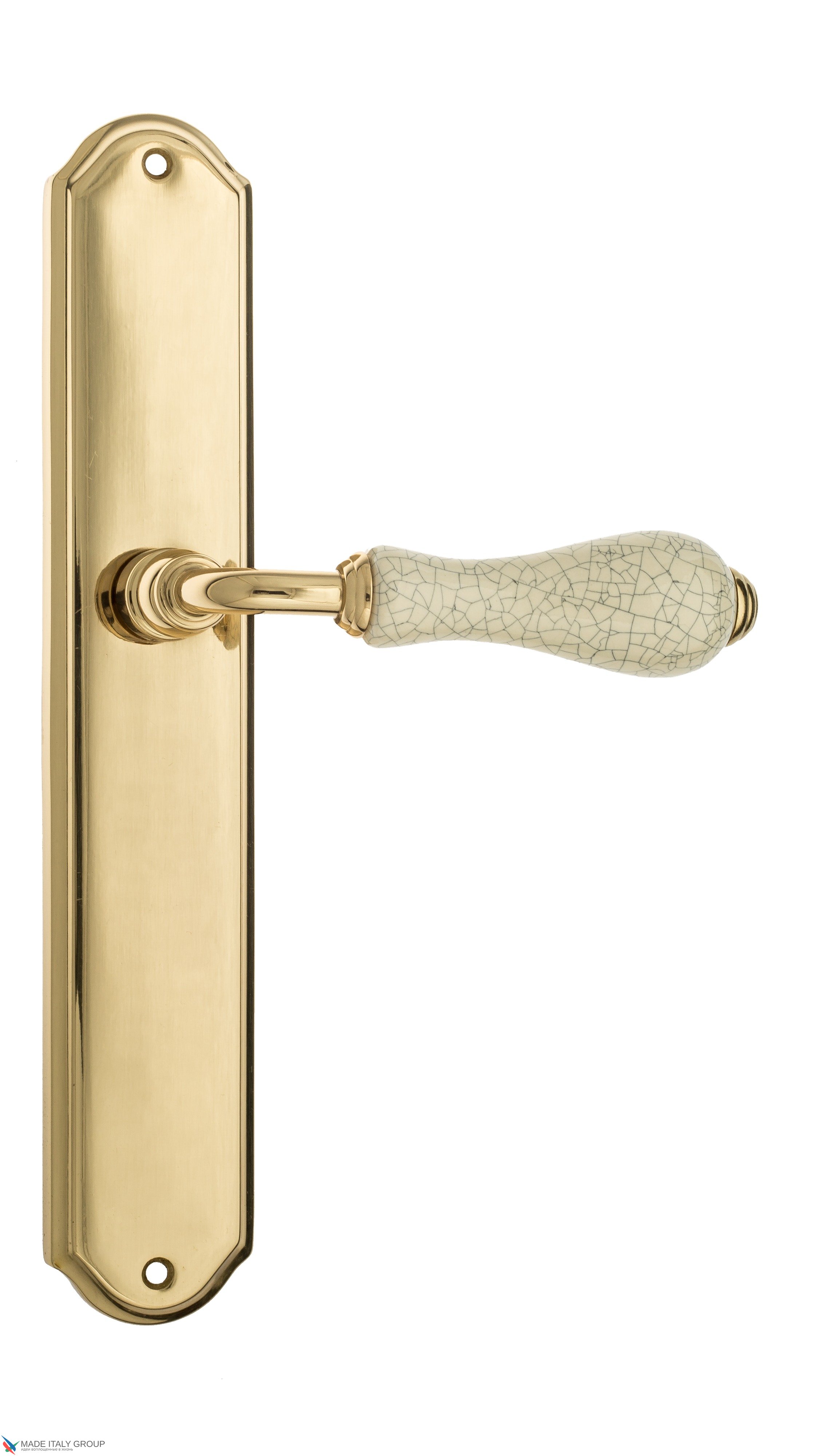 Дверная ручка Venezia "COLOSSEO" белая керамика паутинка на планке PL02 полированная латунь