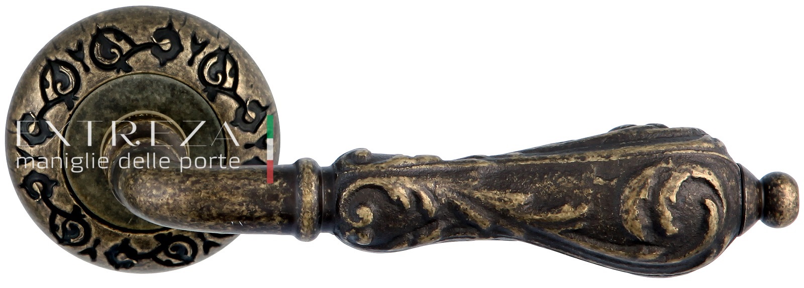 Ручка дверная Extreza GRETA (Грета) 302 на розетке R04 античная бронза F23