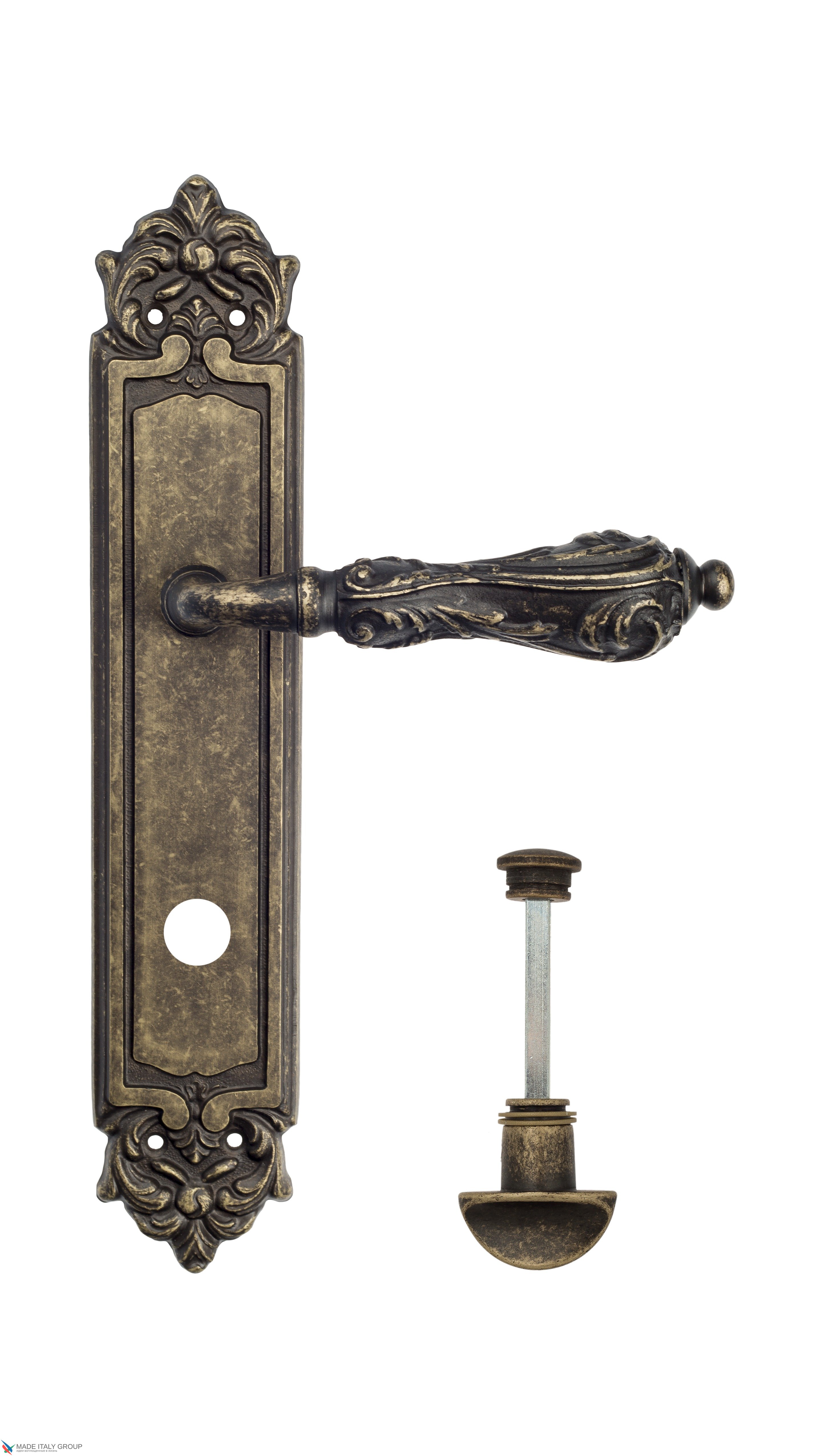 Дверная ручка Venezia "MONTE CRISTO" WC-2 на планке PL96 античная бронза