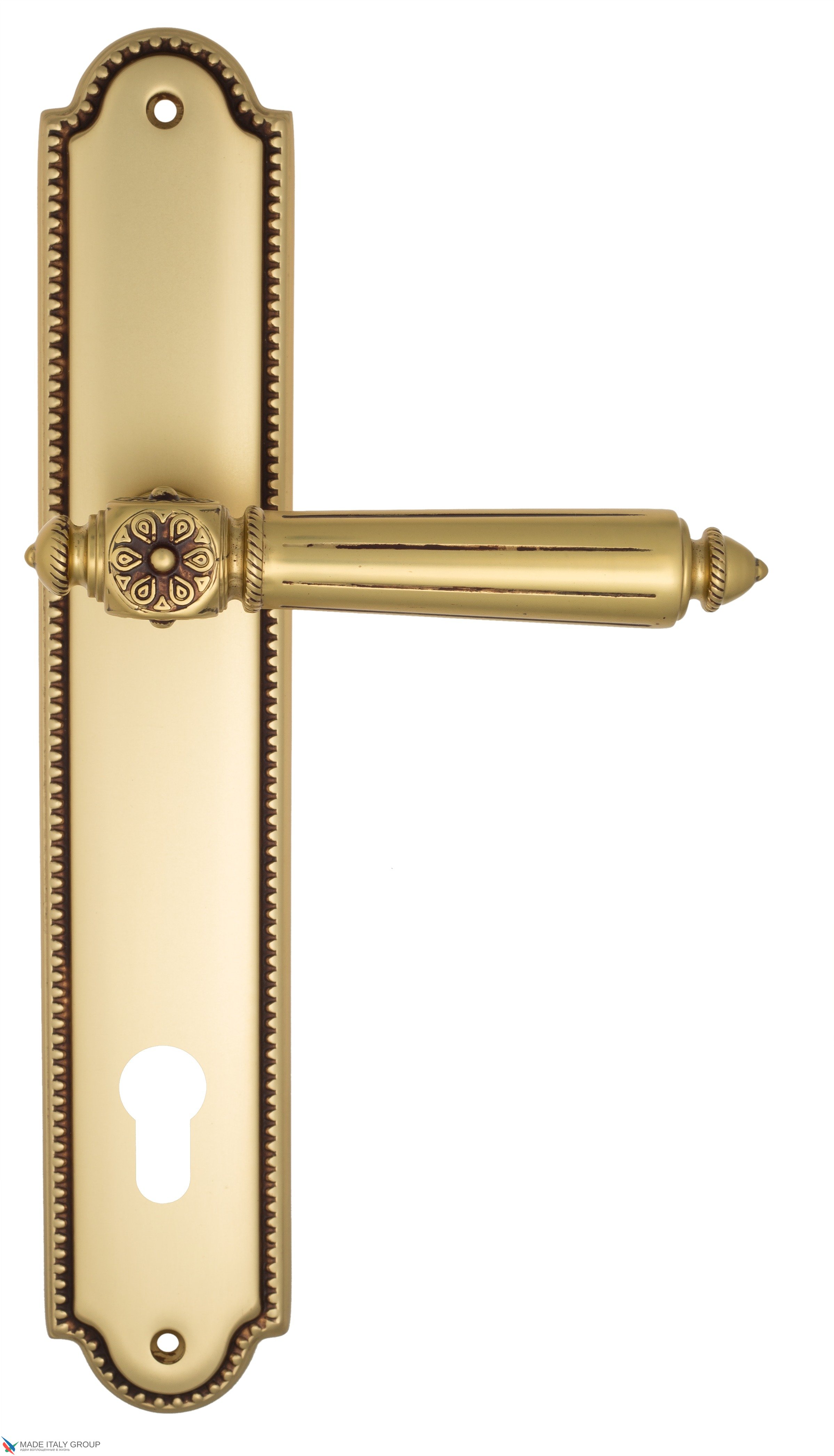 Дверная ручка Venezia "CASTELLO" CYL на планке PL98 французское золото + коричневый