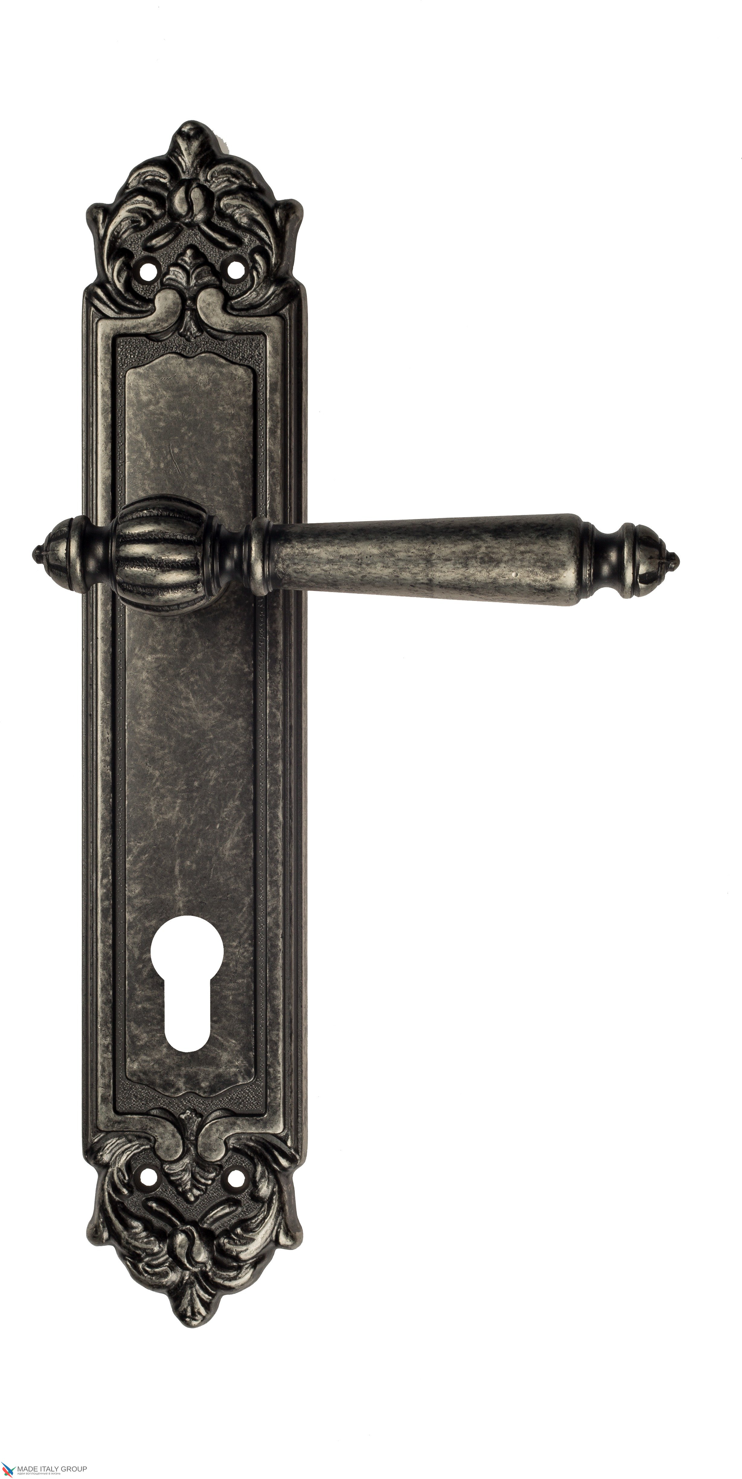 Дверная ручка Venezia "PELLESTRINA" CYL на планке PL96 античное серебро