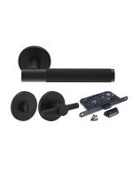 Комплект дверных ручек Morelli MH-57-R6T BL с заверткой MH-WC-R6T BL + магнитный замок M1895 BL, цвет черный