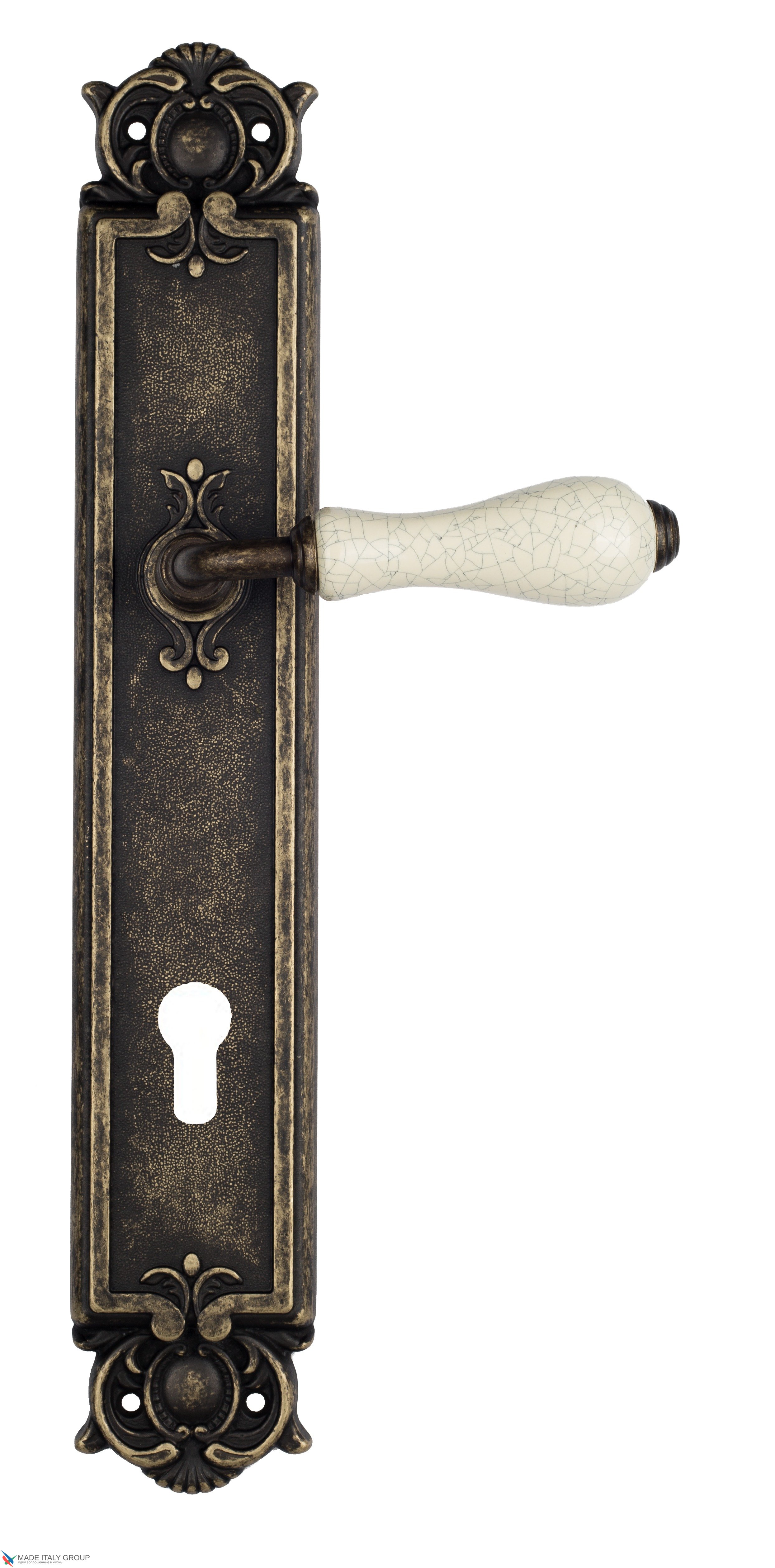 Дверная ручка Venezia "COLOSSEO" белая керамика паутинка CYL на планке PL97 античная бронза