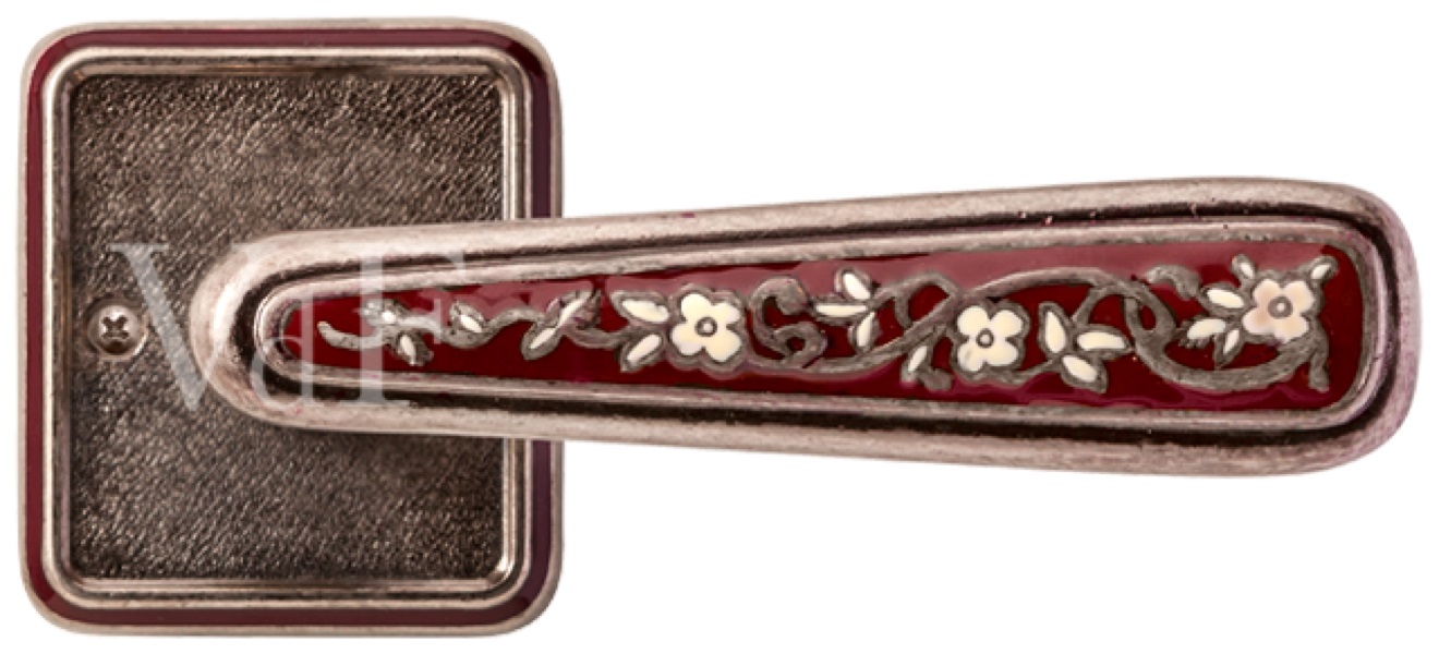 Ручка дверная VAL DE FIORI INDH 703-72 AI/WBR "НИКОЛЬ", серебро античн с эмалью