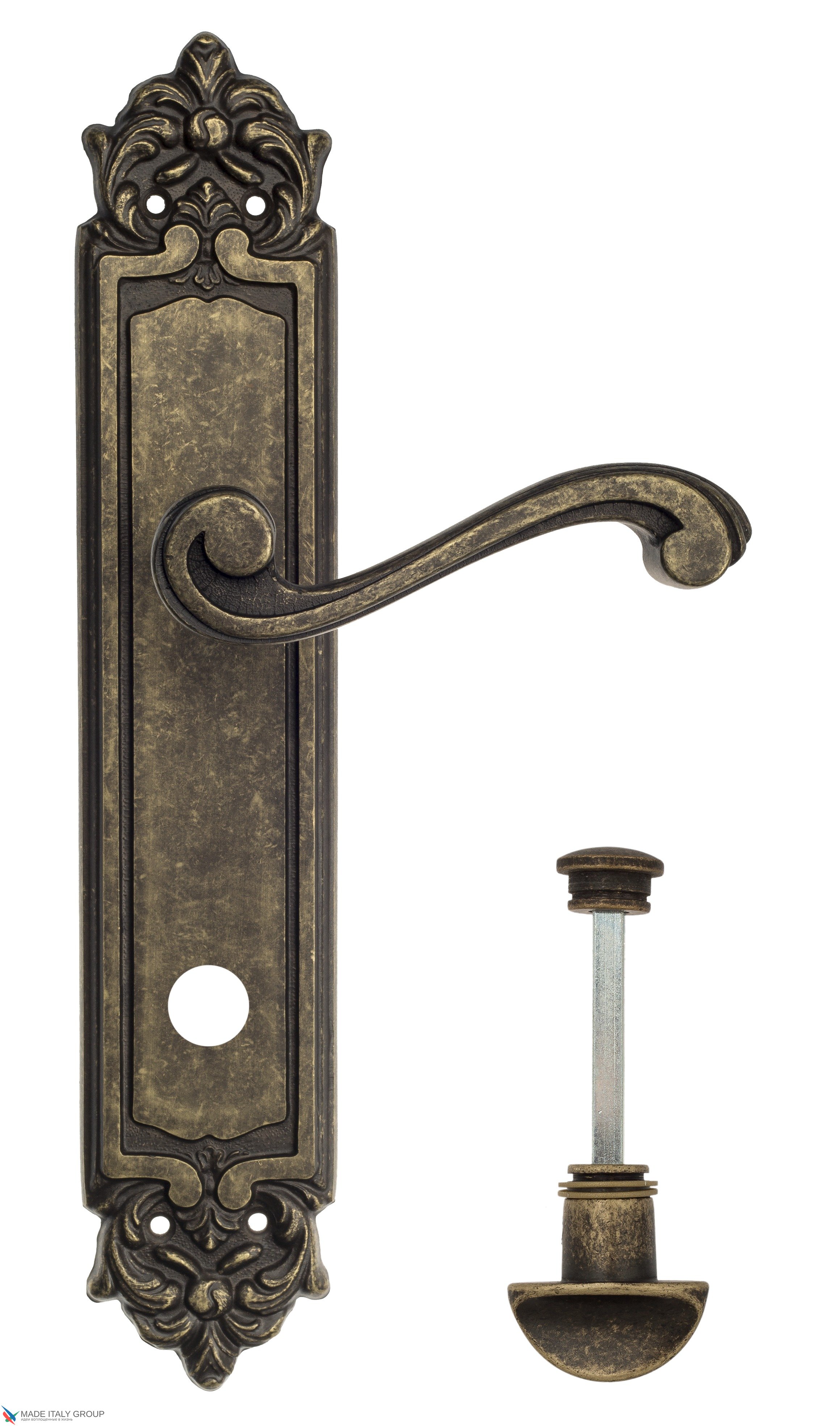 Дверная ручка Venezia "VIVALDI" WC-2 на планке PL96 античная бронза