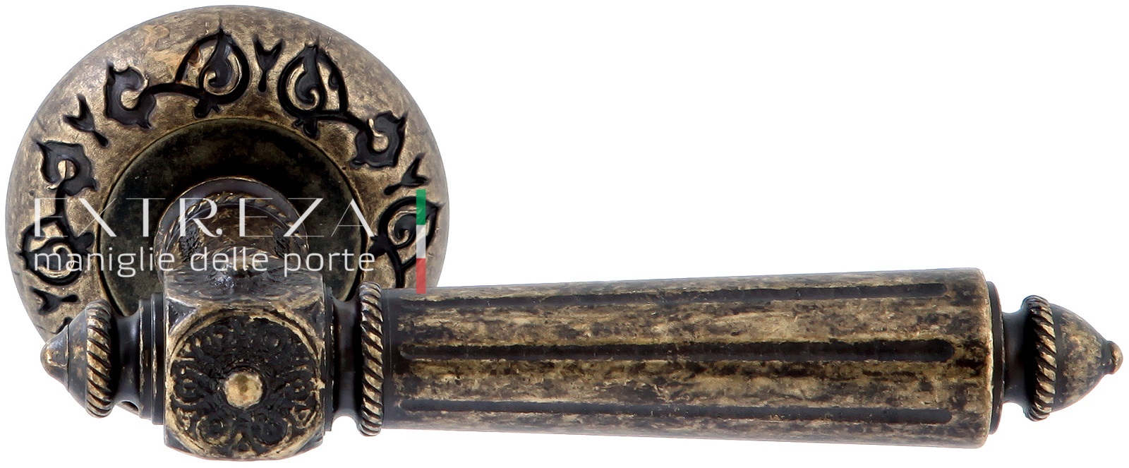 Ручка дверная Extreza LEON (Леон) 303 на розетке R04 античная бронза F23