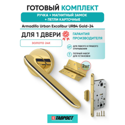 Ручка дверная межкомнатная Armadillo R.URB52.EXCALIBUR Gold-24 золото 24К с Магнитным замком Fuaro и Петлями Fuaro
