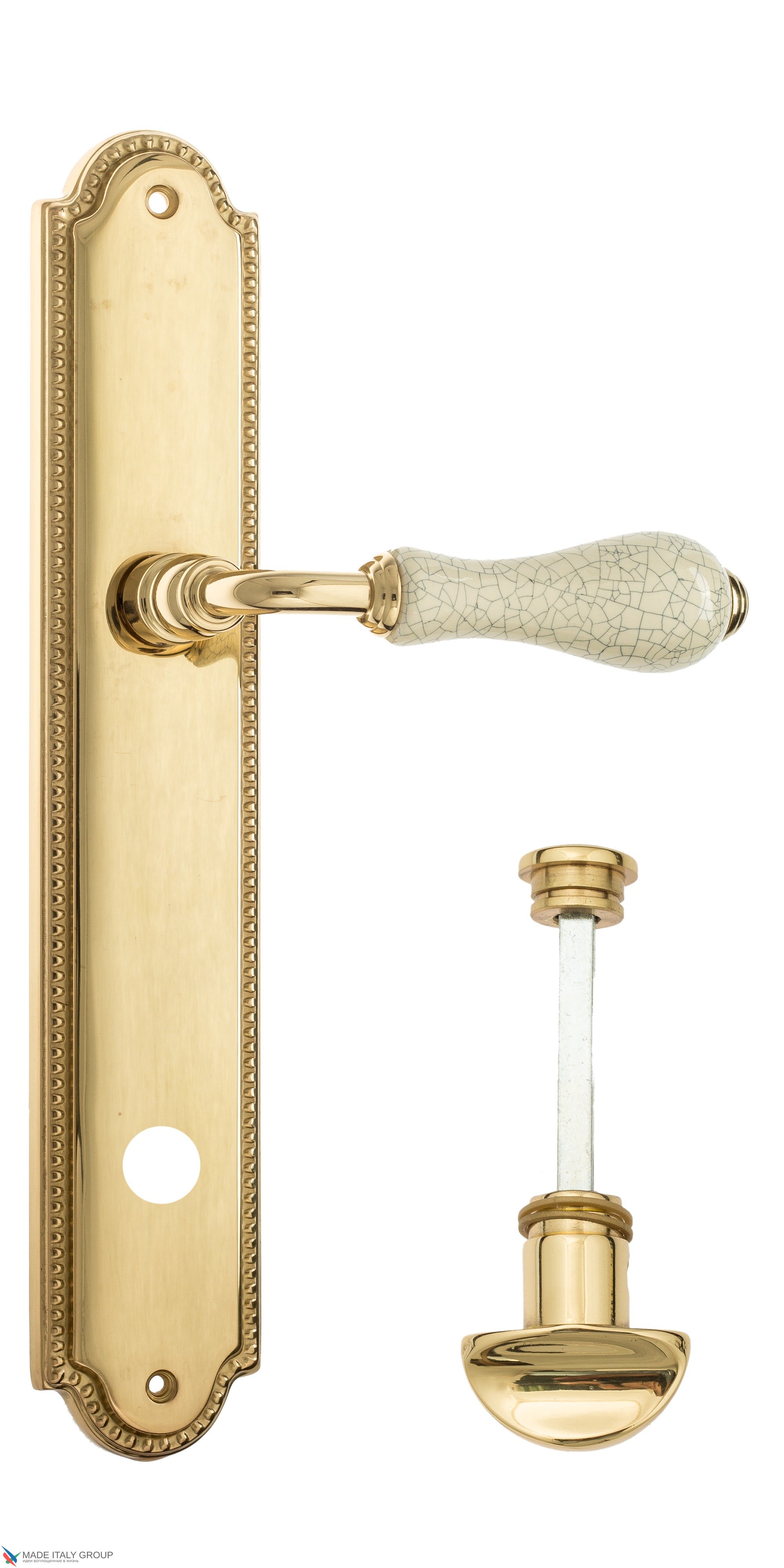 Дверная ручка Venezia "COLOSSEO" белая керамика паутинка WC-2 на планке PL98 полированная латунь