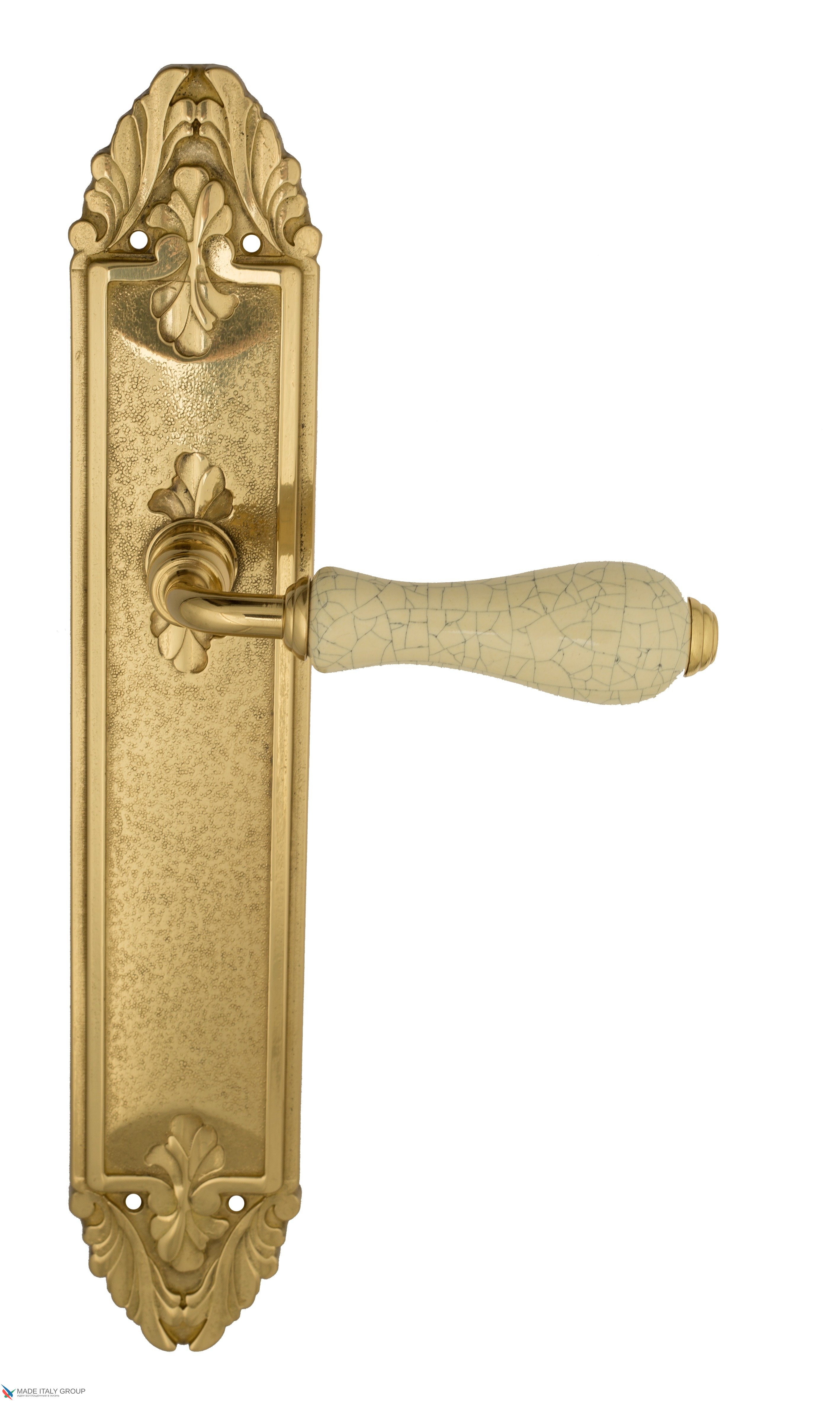 Дверная ручка Venezia "COLOSSEO" белая керамика паутинка на планке PL90 полированная латунь