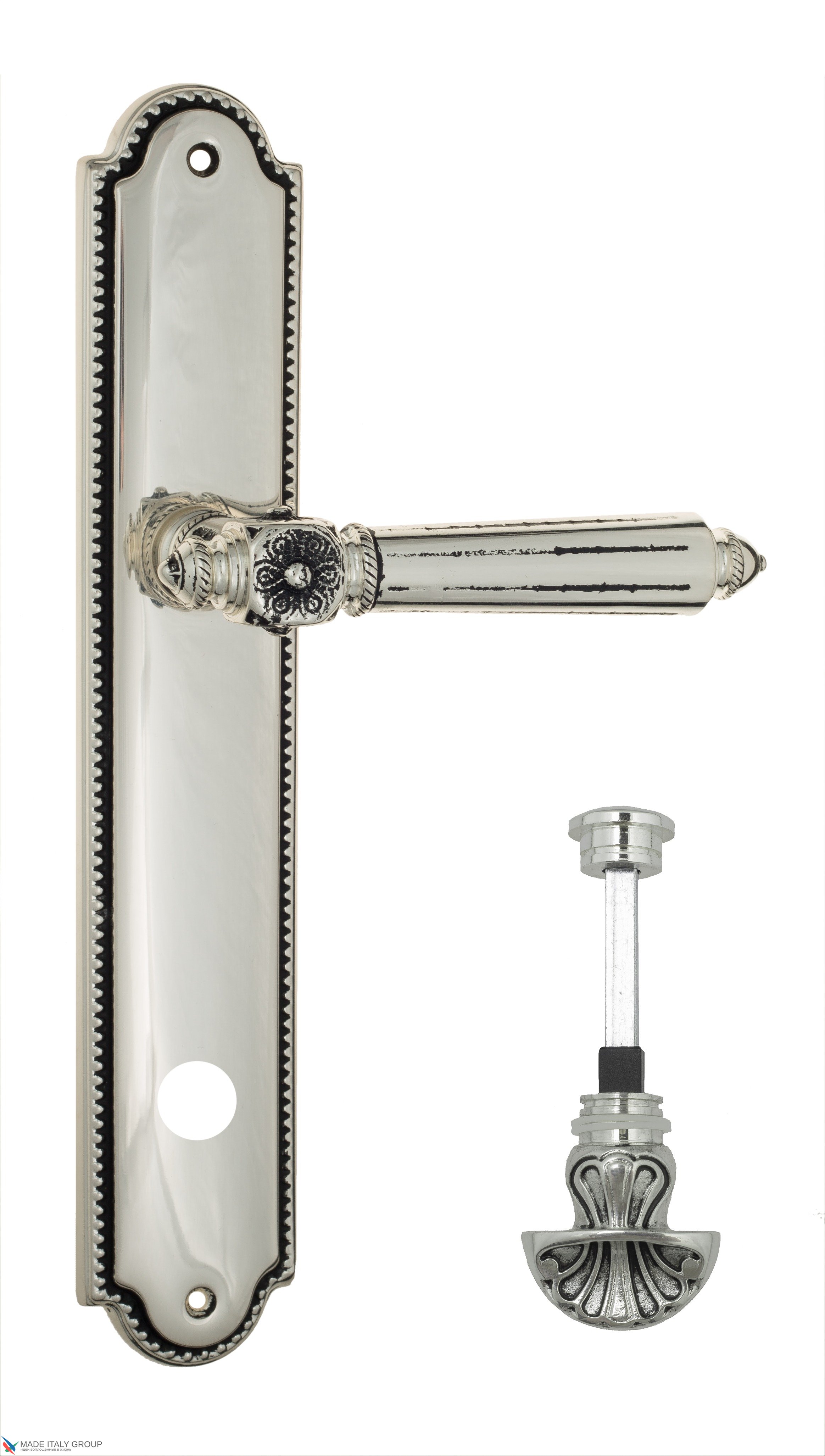 Дверная ручка Venezia "CASTELLO" WC-4 на планке PL98 натуральное серебро + черный