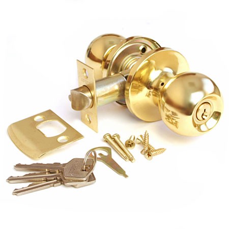 Ручка защелка (кноб) дверная круглая Apecs 6072-01-G ключ/фиксатор золото