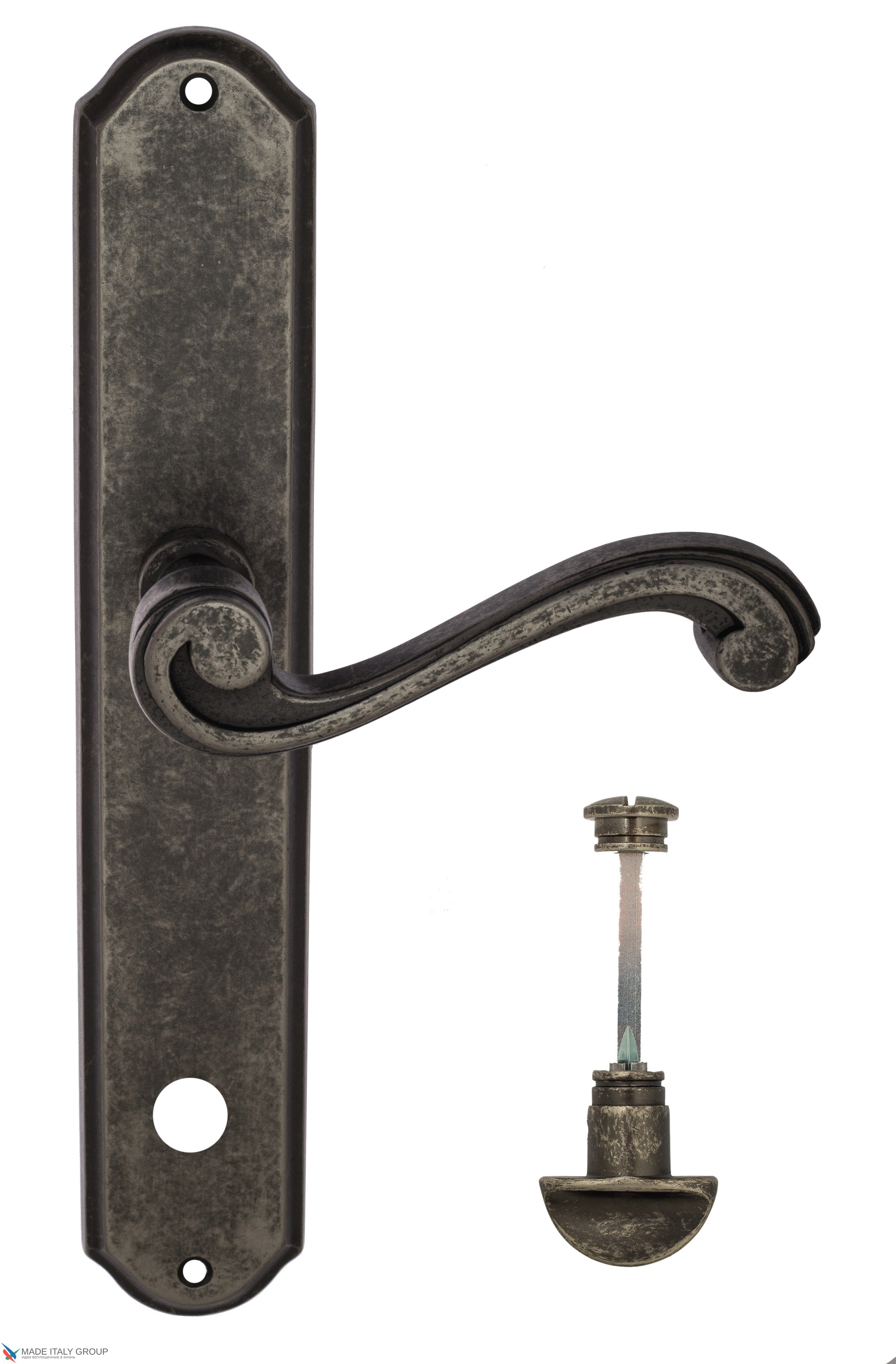 Дверная ручка Venezia "VIVALDI" WC-2 на планке PL02 античное серебро