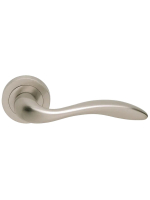 Ручка дверная Morelli Luxury LEON R2 NIS раздельная на круглой розетке, цвет матовый никель, латунь