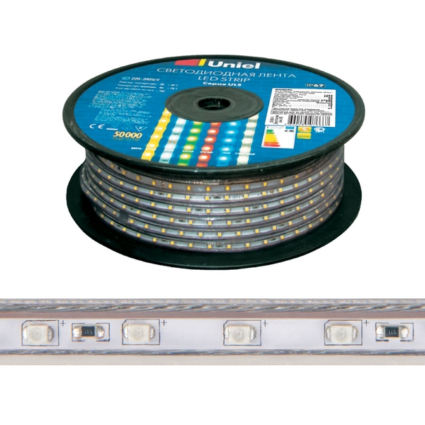 Светодиодная лента Uniel ULS-5050 ULS-5050-60LED/m-16mm-IP67-220V-14,4W/m-50M-RGB бобина