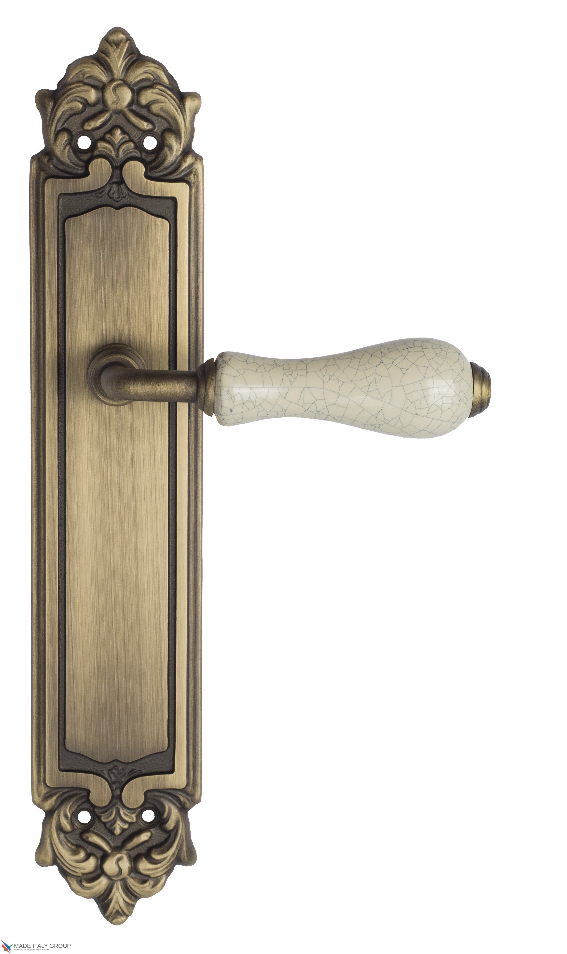 Дверная ручка Venezia "COLOSSEO" белая керамика паутинка на планке PL96 матовая бронза