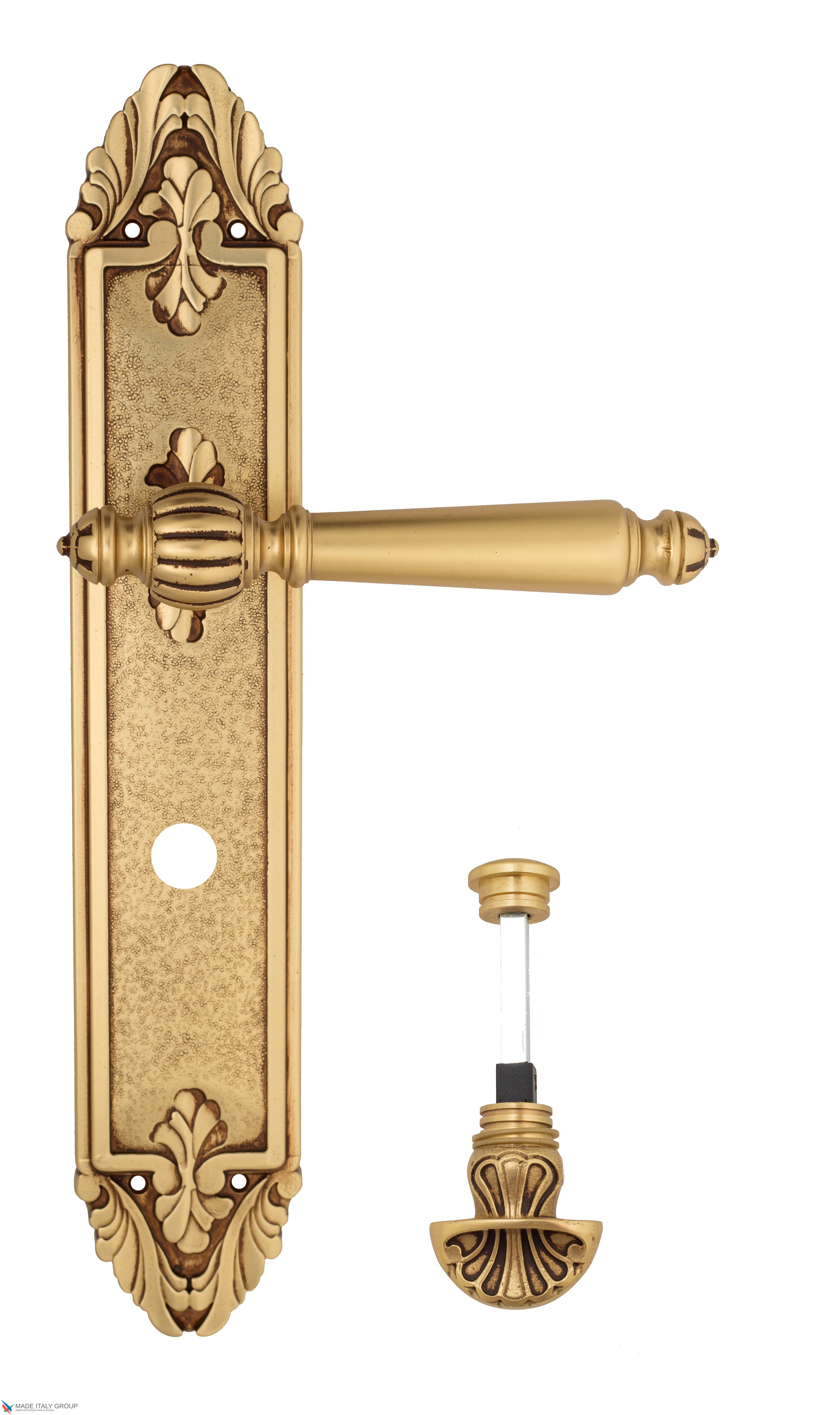 Дверная ручка Venezia "PELLESTRINA" WC-4 на планке PL90 французское золото + коричневый