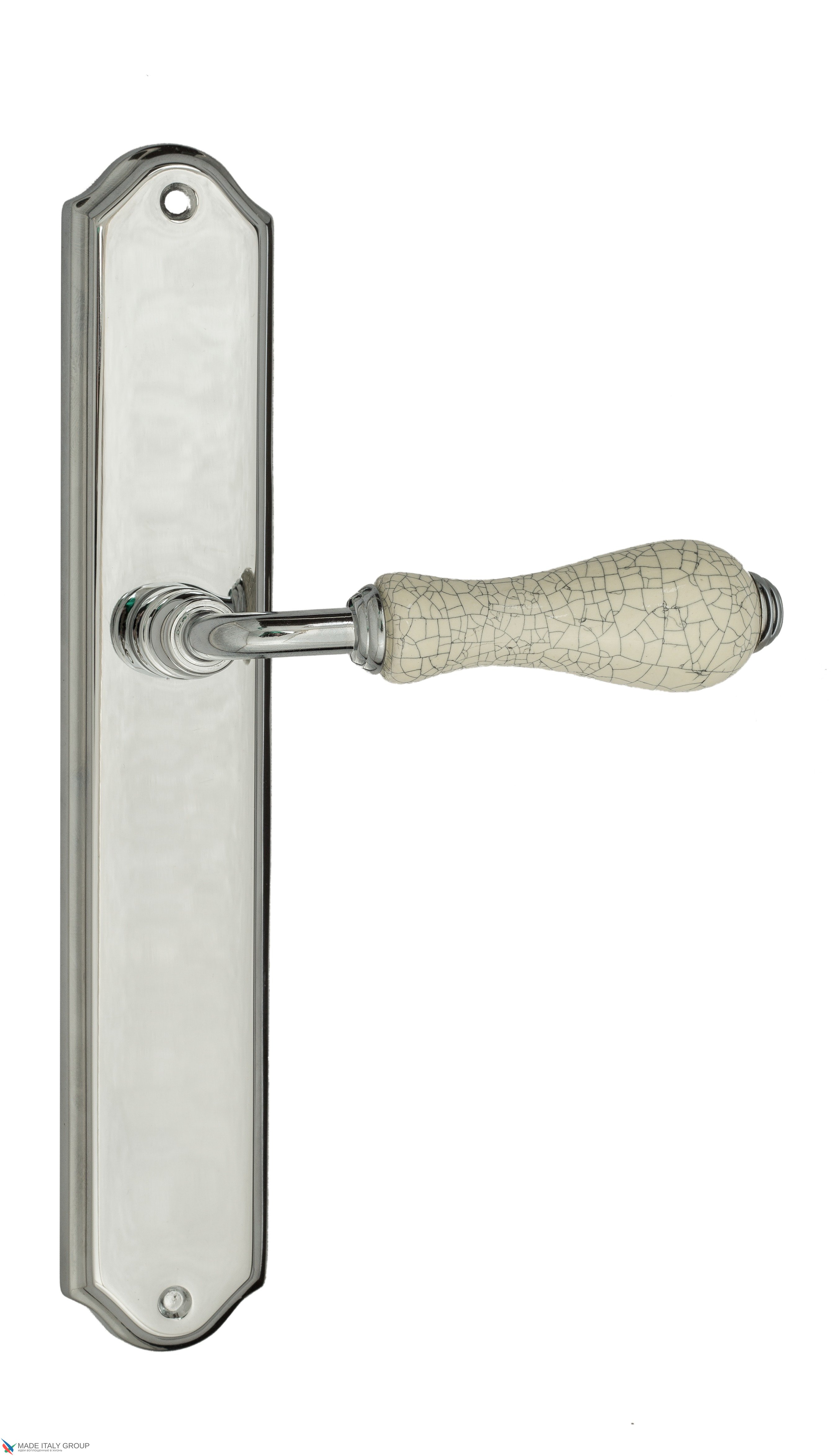 Дверная ручка Venezia "COLOSSEO" белая керамика паутинка на планке PL02 полированный хром