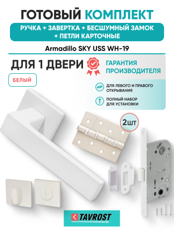 Комплект: Ручки Armadillo SKY USS WH-19+Завертка+Бесшумный замок и Петли Fuaro/белый