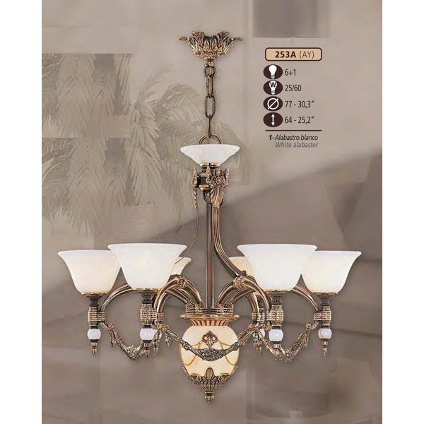 Люстра подвесная Riperlamp 253A/6+1 AY WHITE ALABASTER